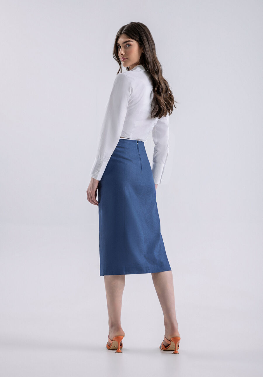 Saia Midi Linho com Pregas e Fenda, MARINHO STELLA. Saia Midi Linho com Pregas e Fenda, MARINHO STELLA, large.