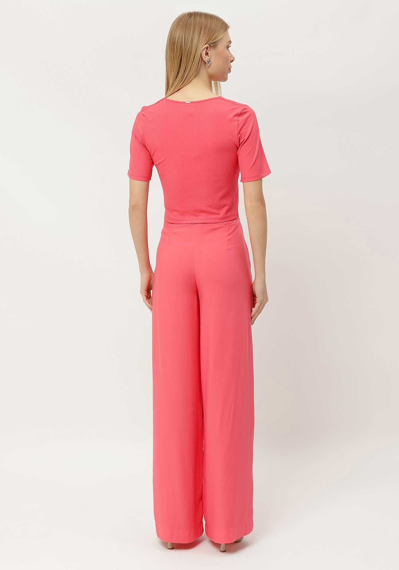 Blusa Canelada com Amarra&ccedil;&atilde;o Decote, ROSA CARACAS, large.