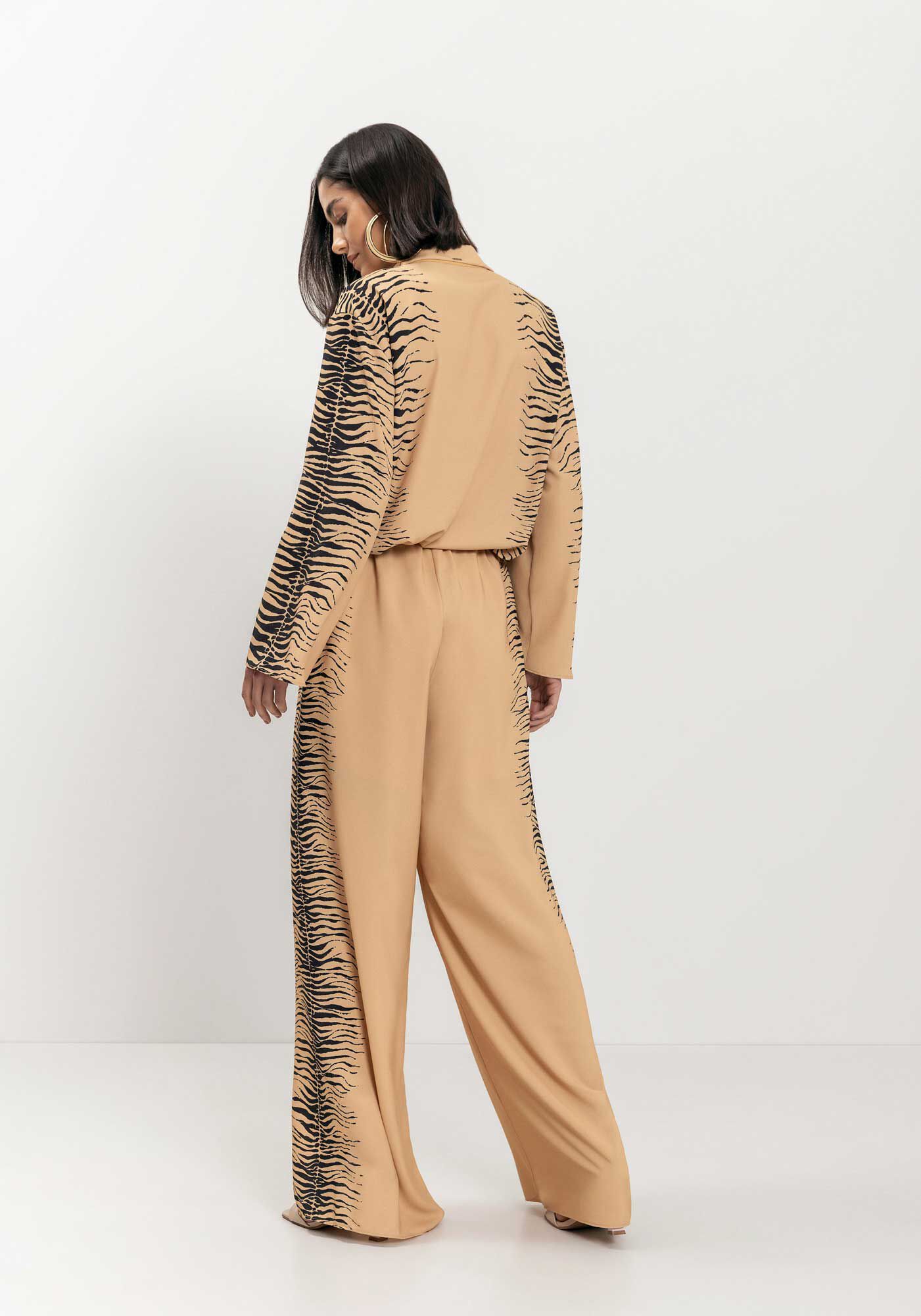 Cal&ccedil;a Reta Estampada Com Cintura Alta E Cord&atilde;o, , large.