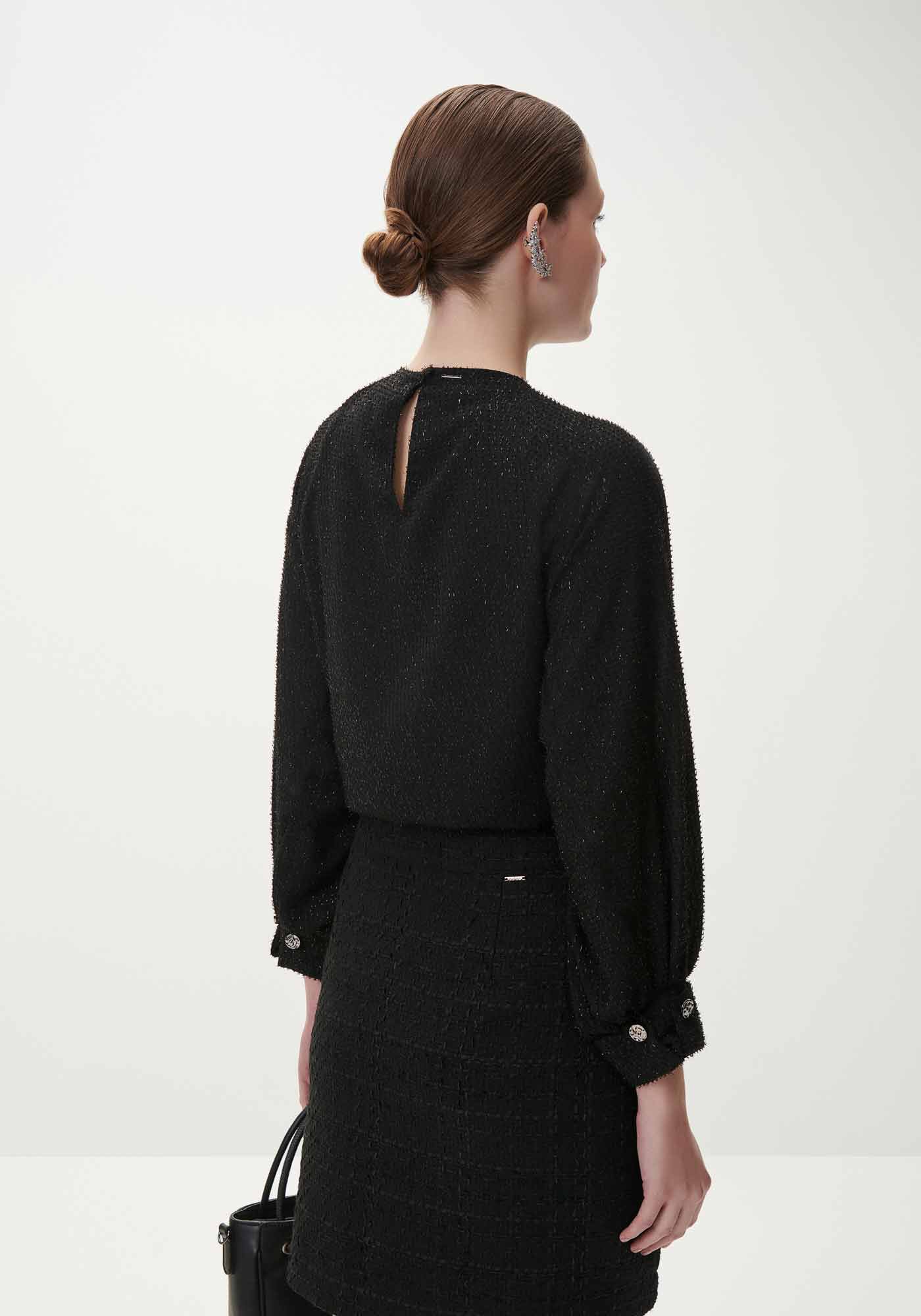 Blusa M&aacute;xi Manga Longa com Brilho, , large.