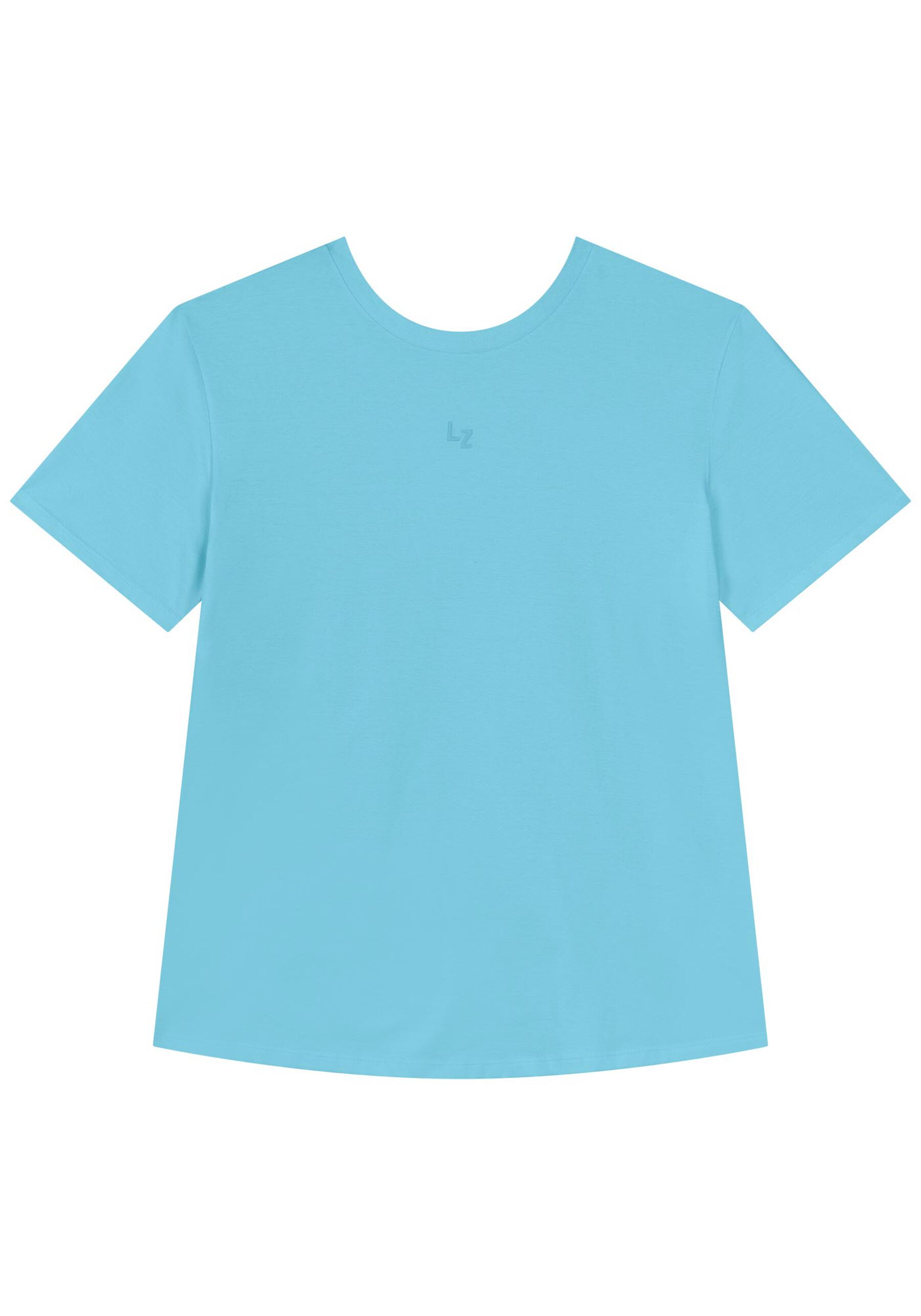 T- shirt Básica Com Bordado Em Malha Penteada De Algodão, AZUL NEVADA. T- shirt Básica Com Bordado Em Malha Penteada De Algodão, AZUL NEVADA, large.