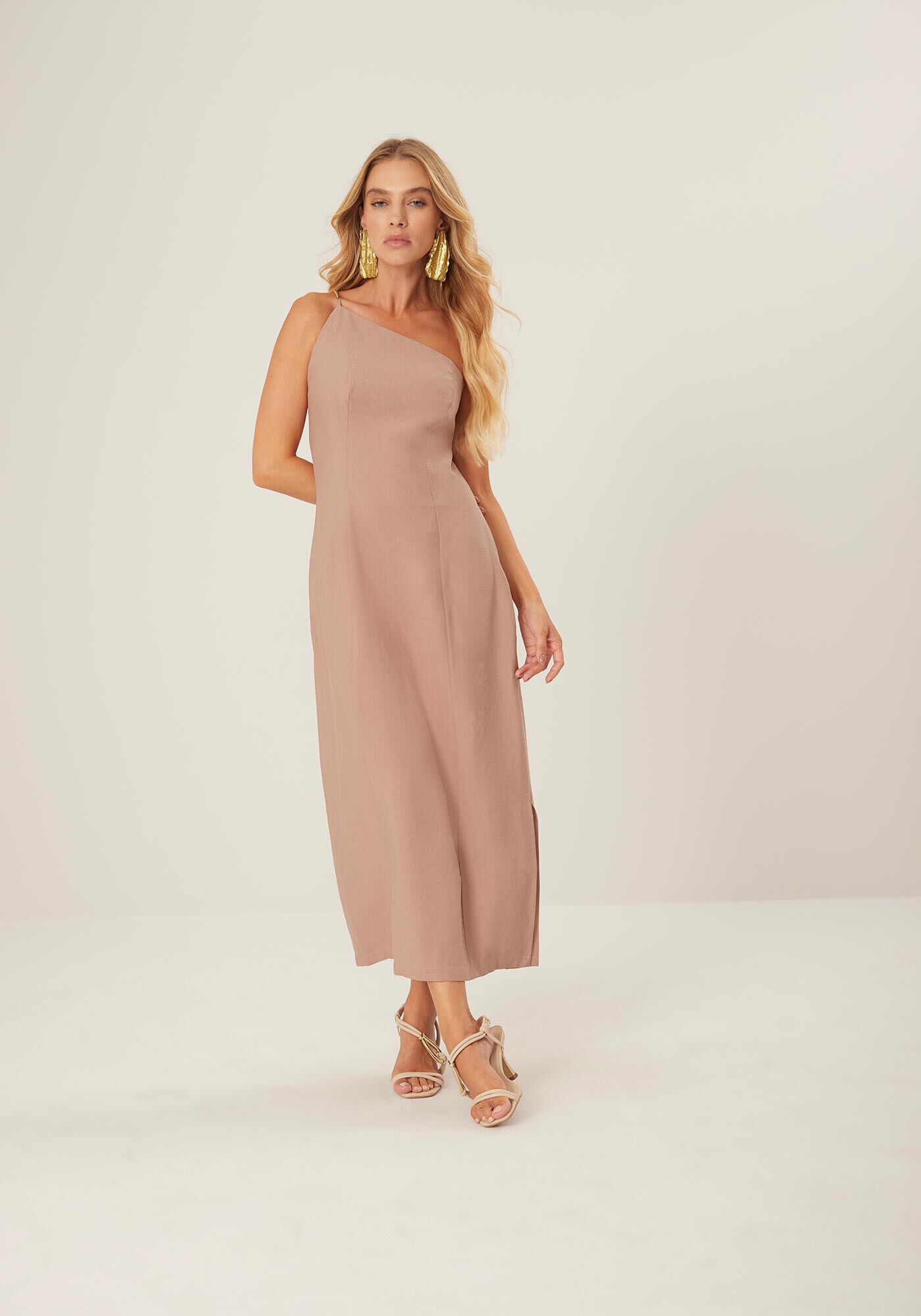 Vestido Longo Al&ccedil;a &Uacute;nica Com Detalhe Metalizado, , large.