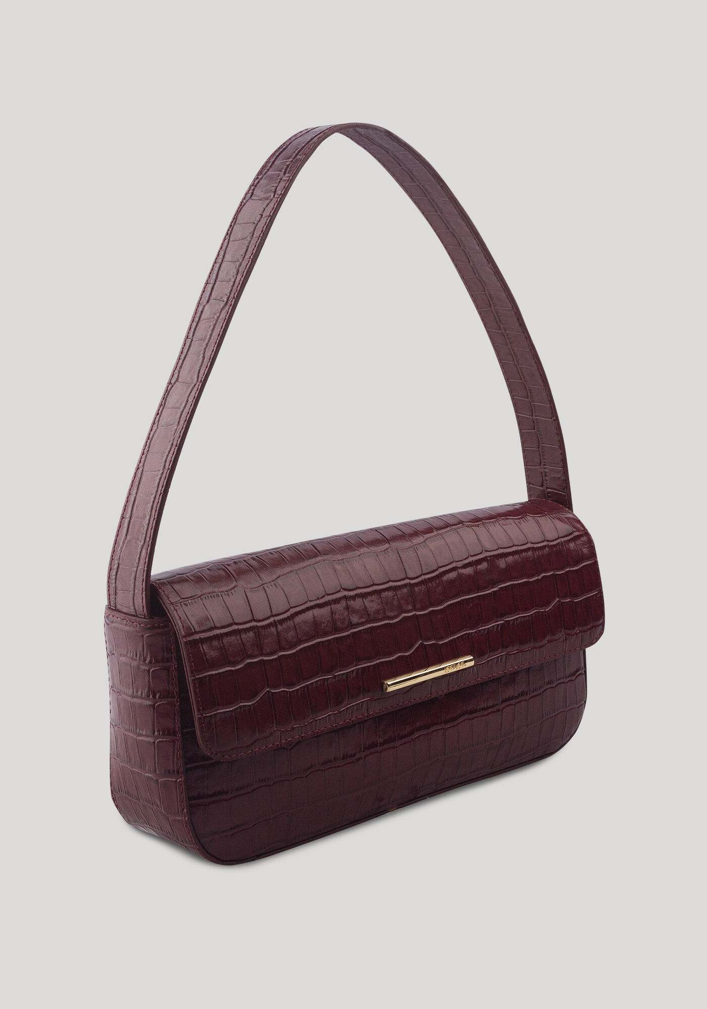 Bolsa M&eacute;dia Em Couro Croco Com Al&ccedil;a Larga &Uacute;nica, VERMELHO FLAMBOYANT, large.