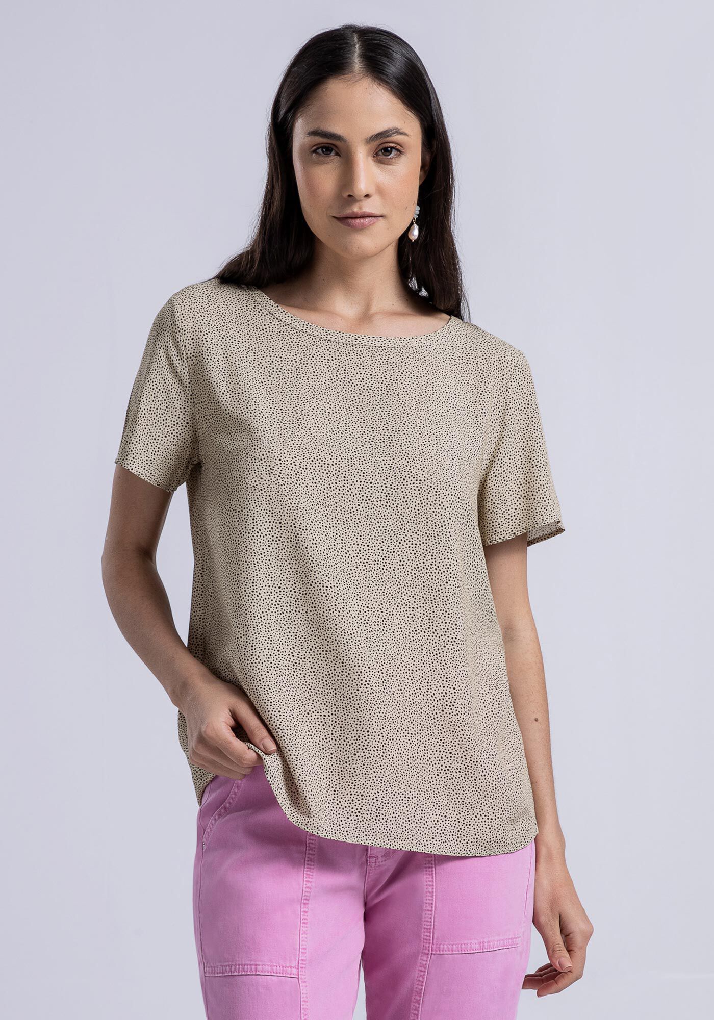 Blusa Manga Curta em Viscose Estampada, , large.