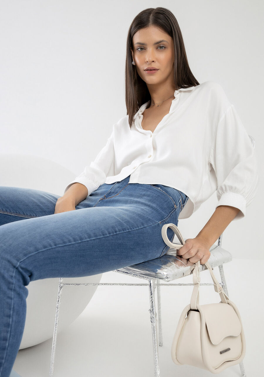 Camisa Manga 3/4 em Viscose Curta, . Camisa Manga 3/4 em Viscose Curta, , large.