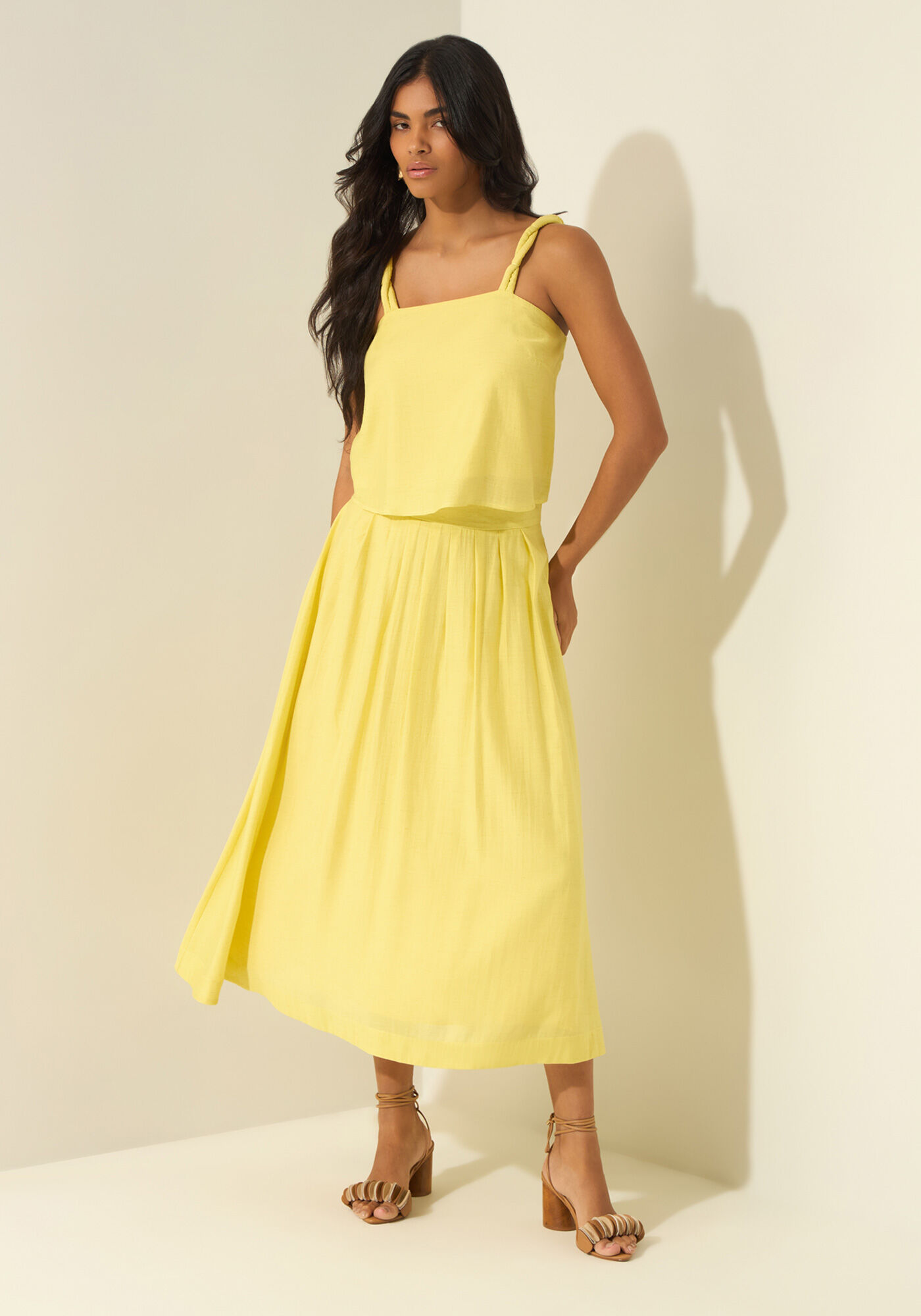 Blusa De Al&ccedil;as Torcidas Em Tecido Com Linho, AMARELO CLARITY, large.