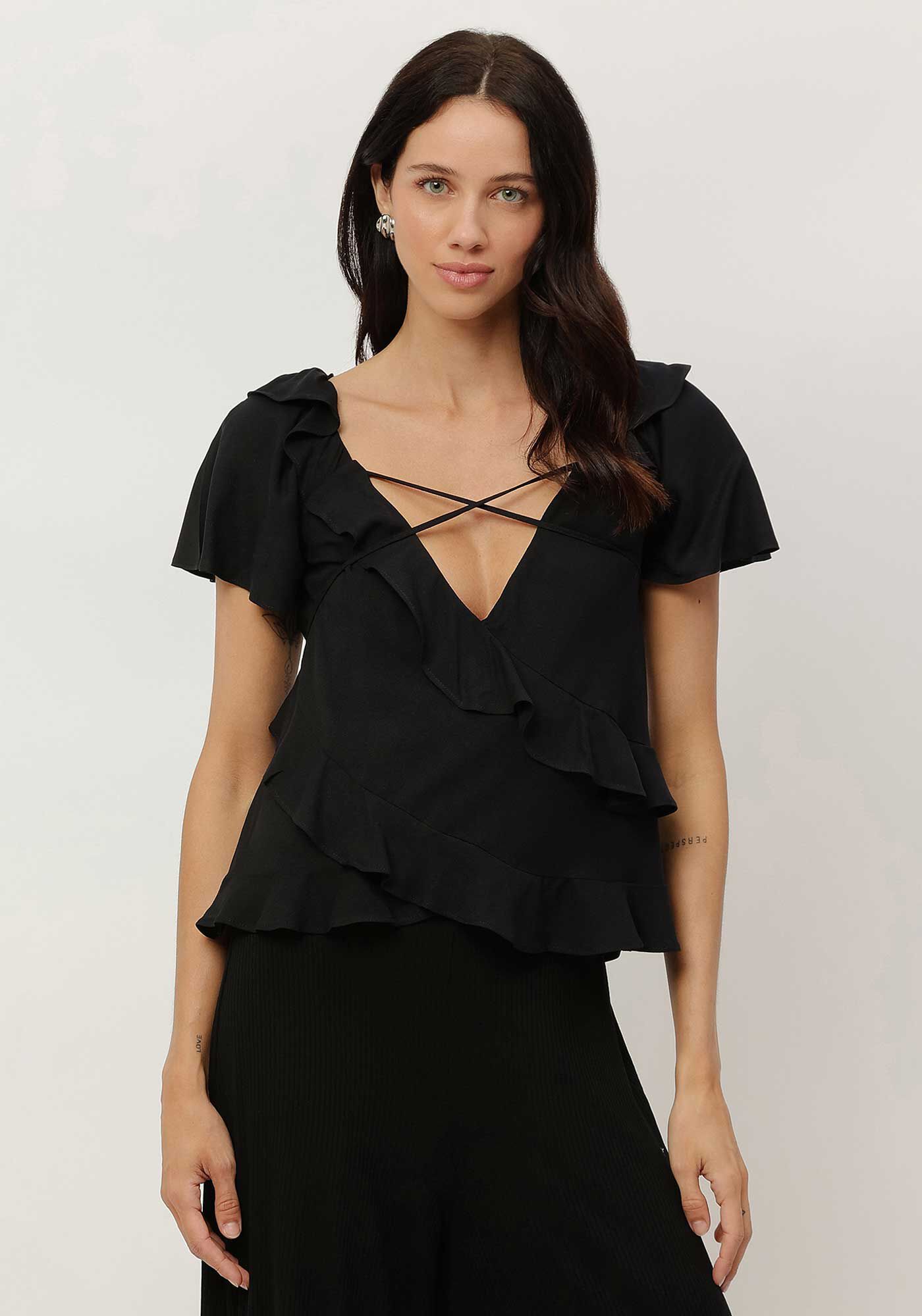 Blusa em Crepe com Babados e Amarra&ccedil;&atilde;o, , large.