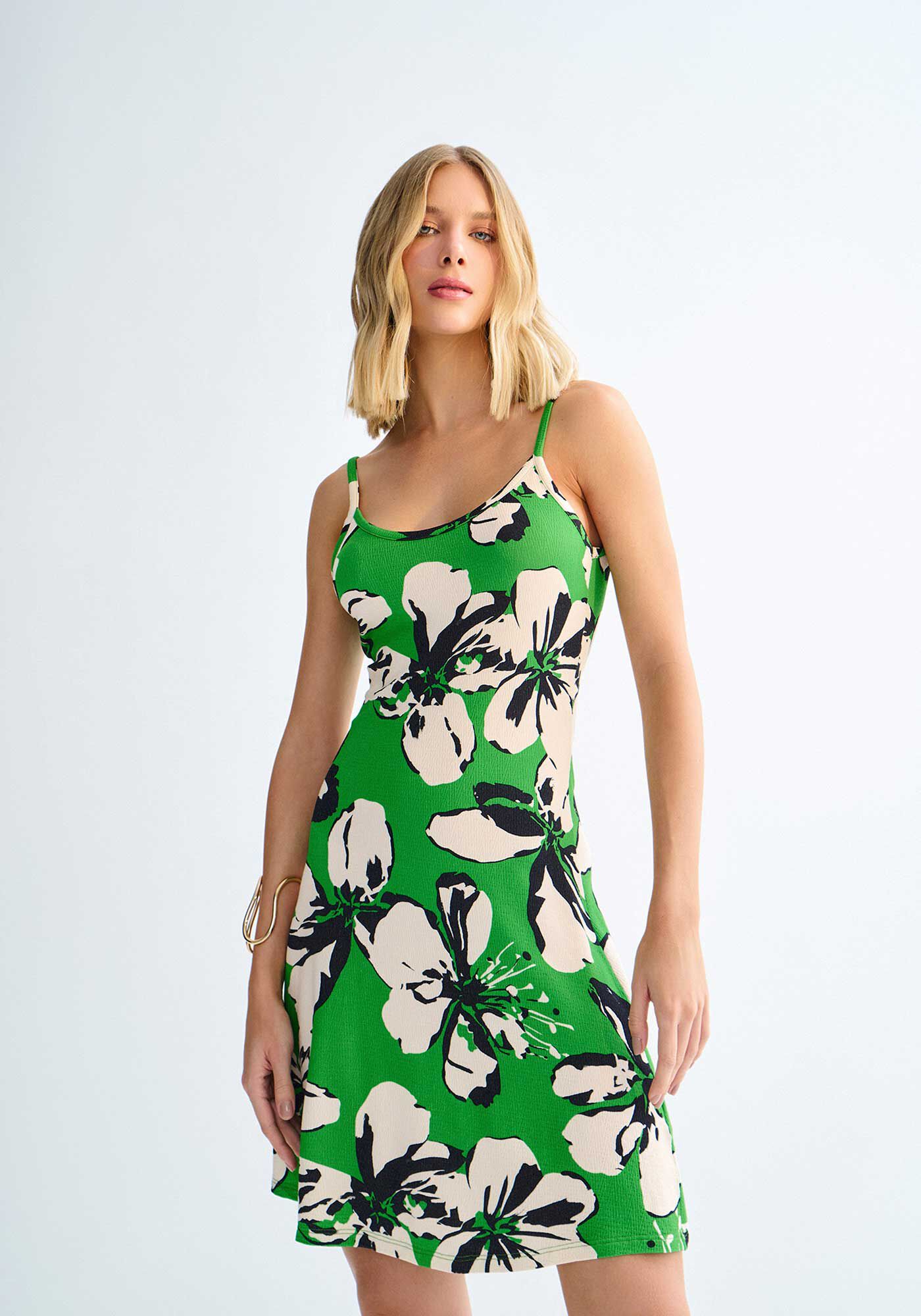 Vestido Curto em Malha Estampado com Al&ccedil;as, , large.