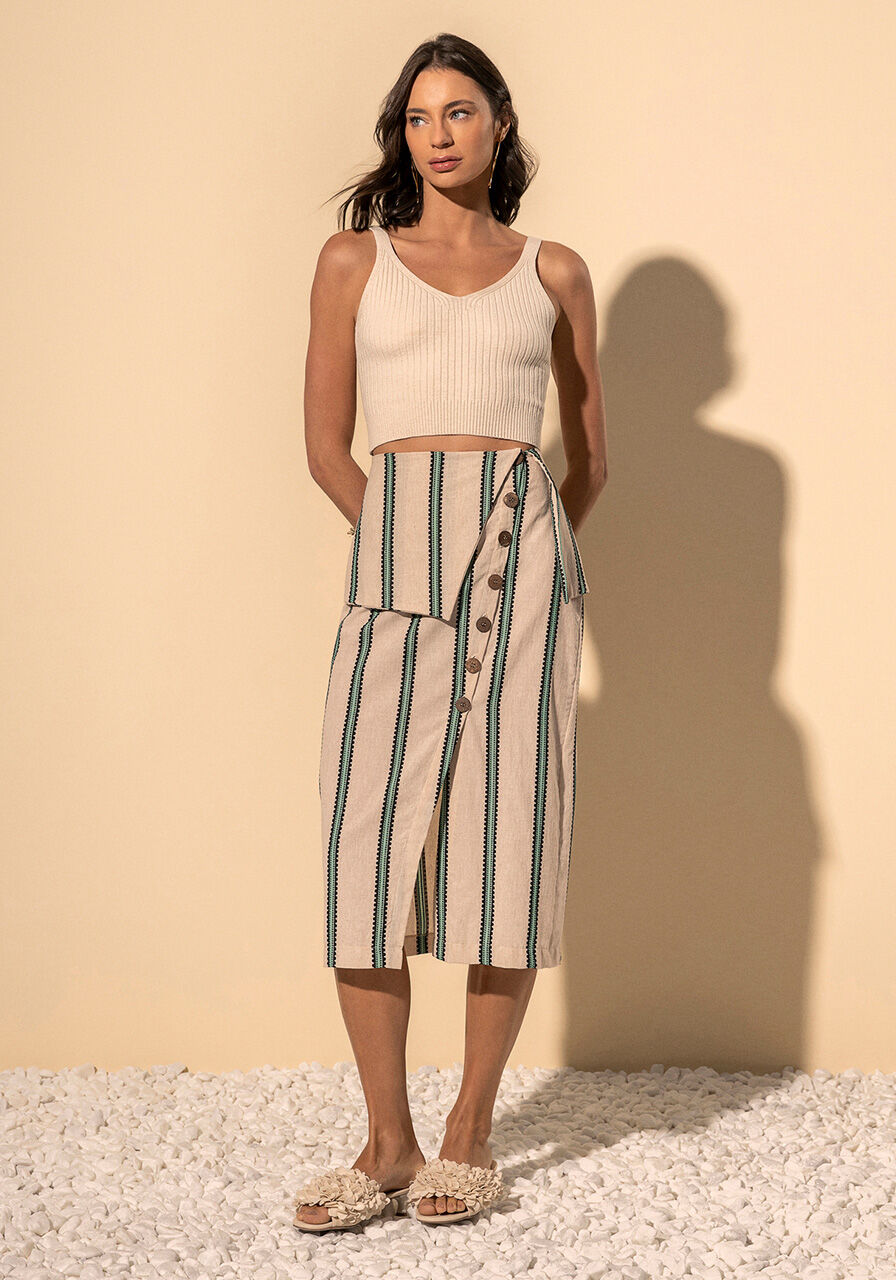 Blusa De Al&ccedil;as Com Decote Em V Em Malha Tric&ocirc;, BEGE ALHAMBRA, large.