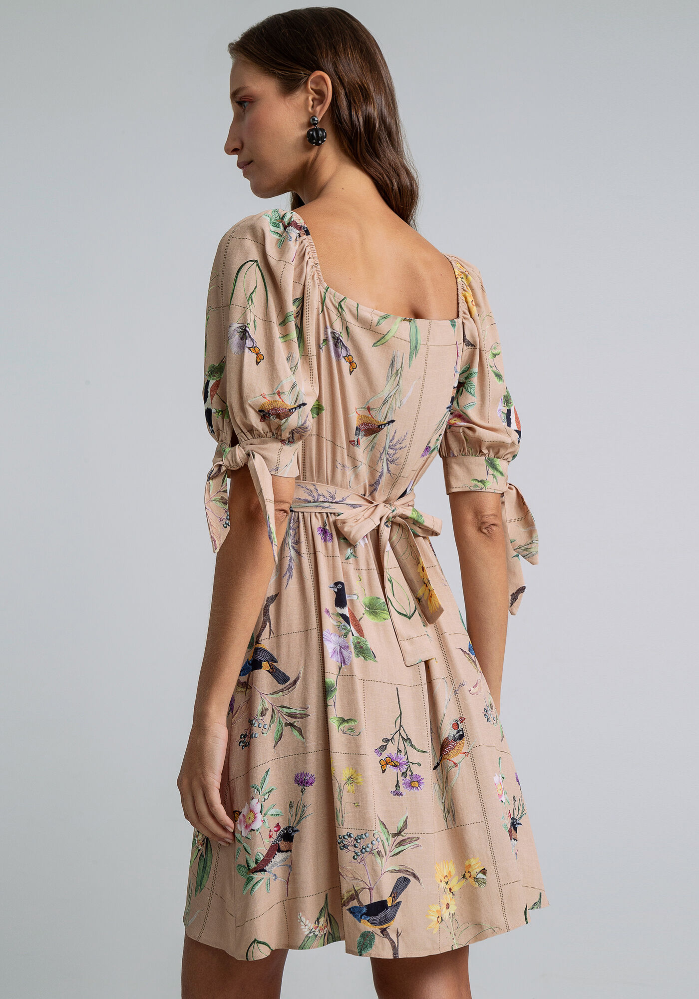 Vestido Curto Manga Bufante Estampado, GRACA, large.