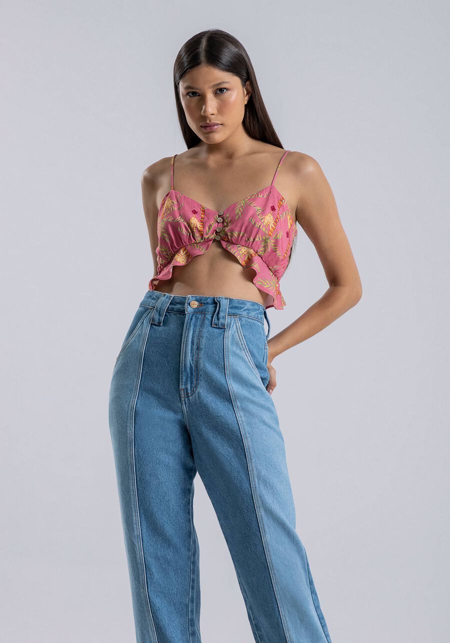 Calça Jeans Mom Cropped com Recortes, . Calça Jeans Mom Cropped com Recortes, , large.