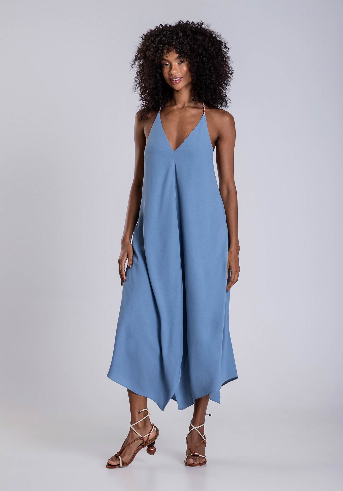 Vestido Midi em Crepe Barra Assim&eacute;trica, AZUL TIDE, large.