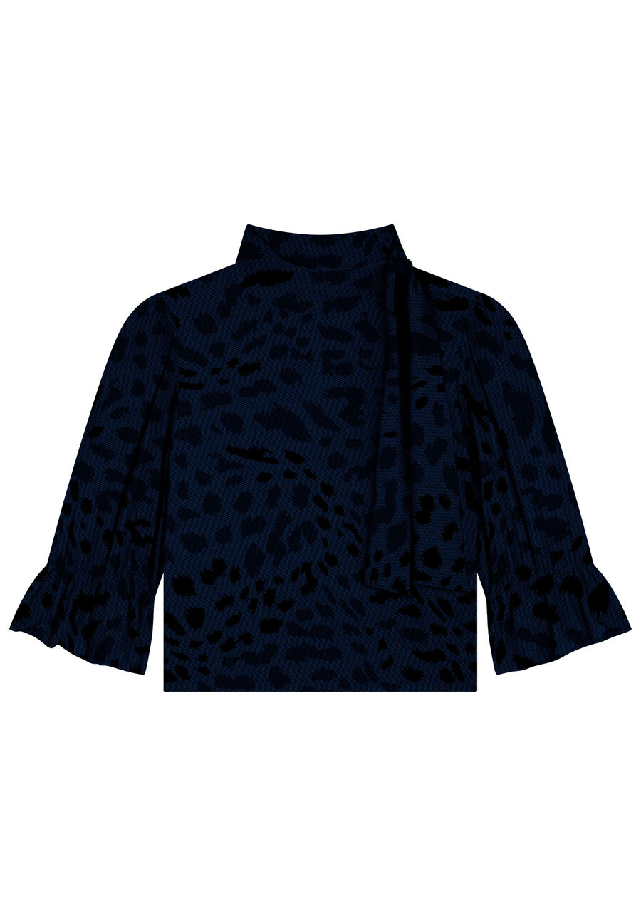 Blusa Manga 3/4 em Viscose com Amarração Gola, . Blusa Manga 3/4 em Viscose com Amarração Gola, , large.