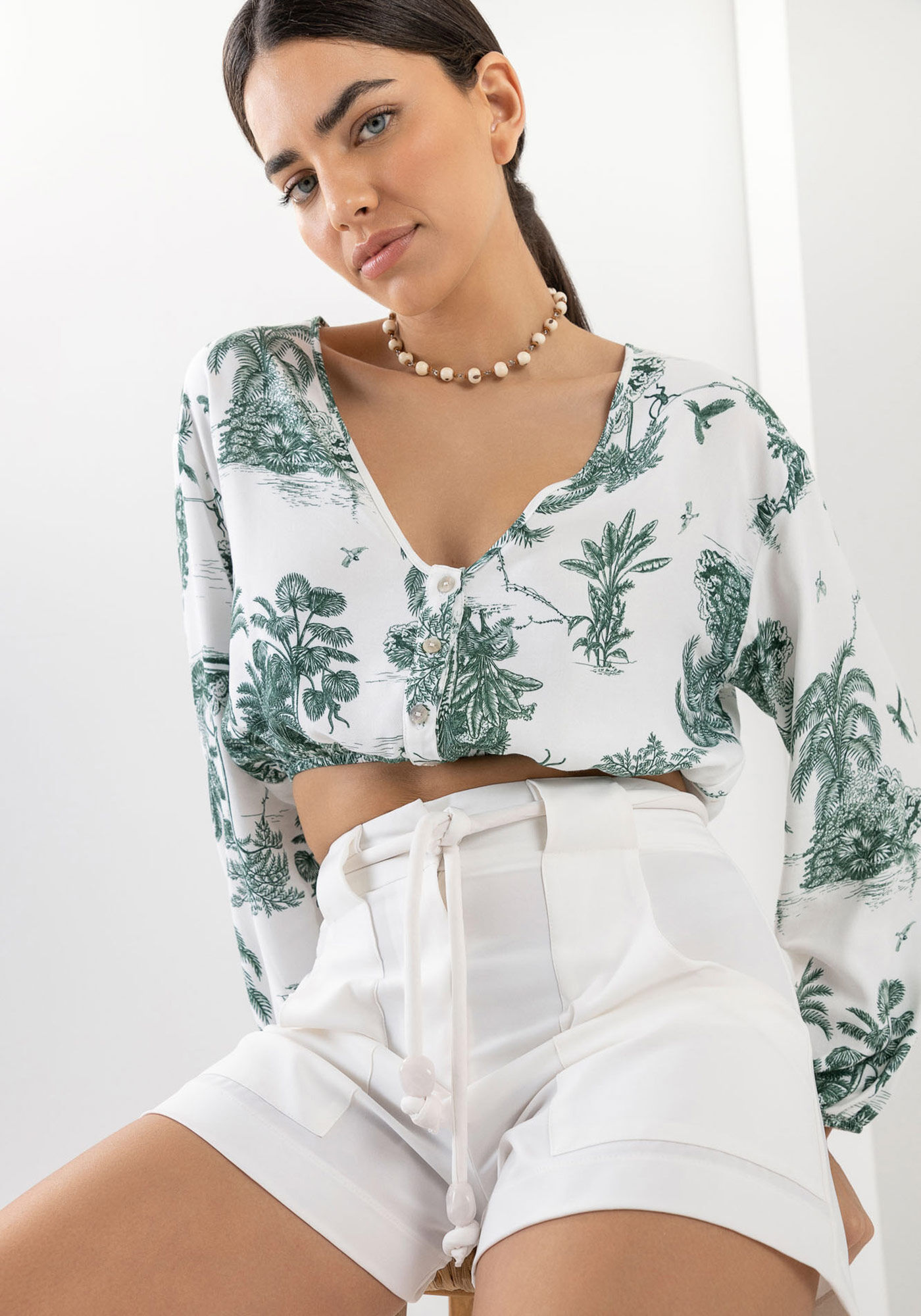 Short branco de tecido cintura alta clearance
