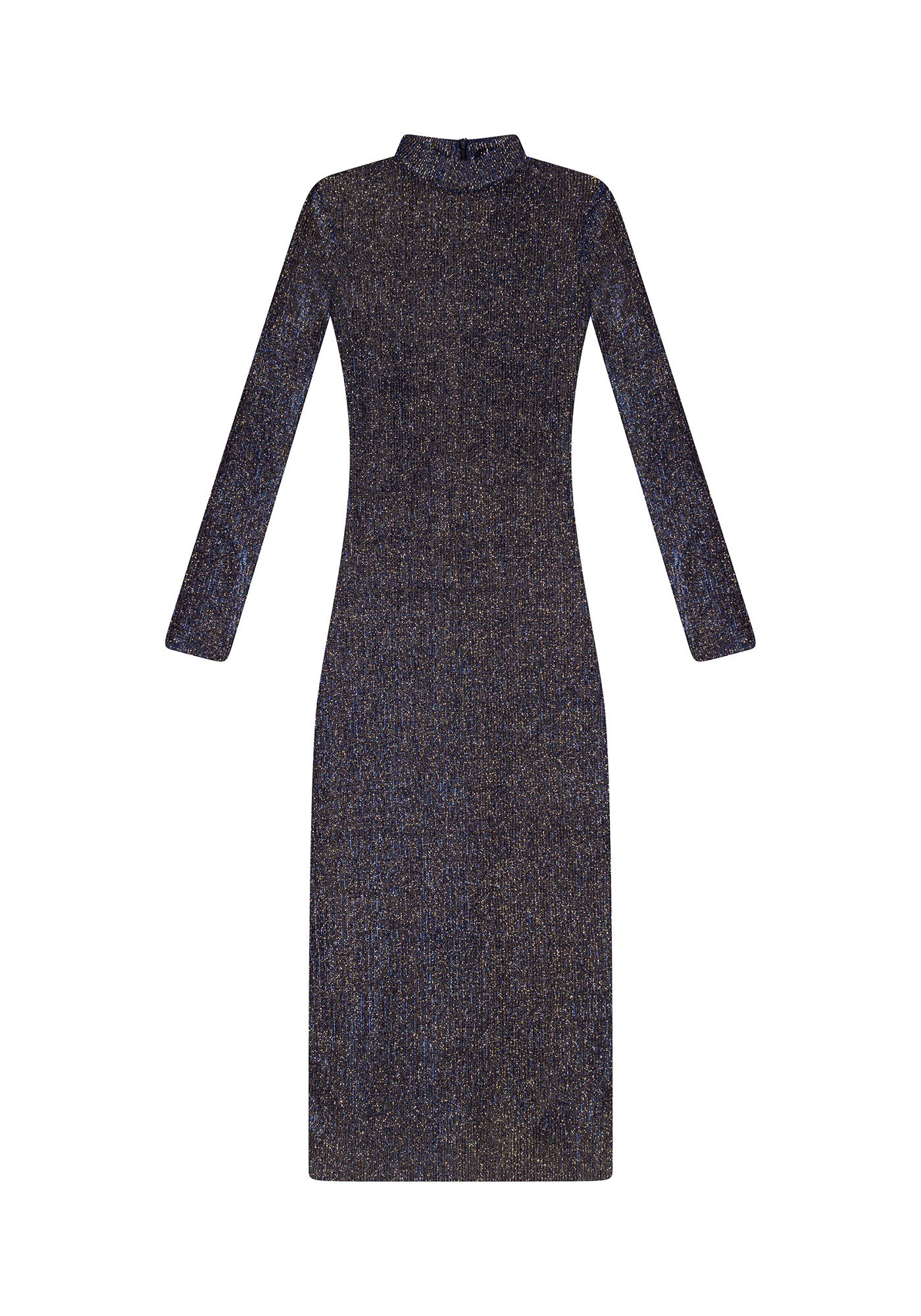 Vestido Midi de Brilho com Gola e Fenda, PRETO, large.