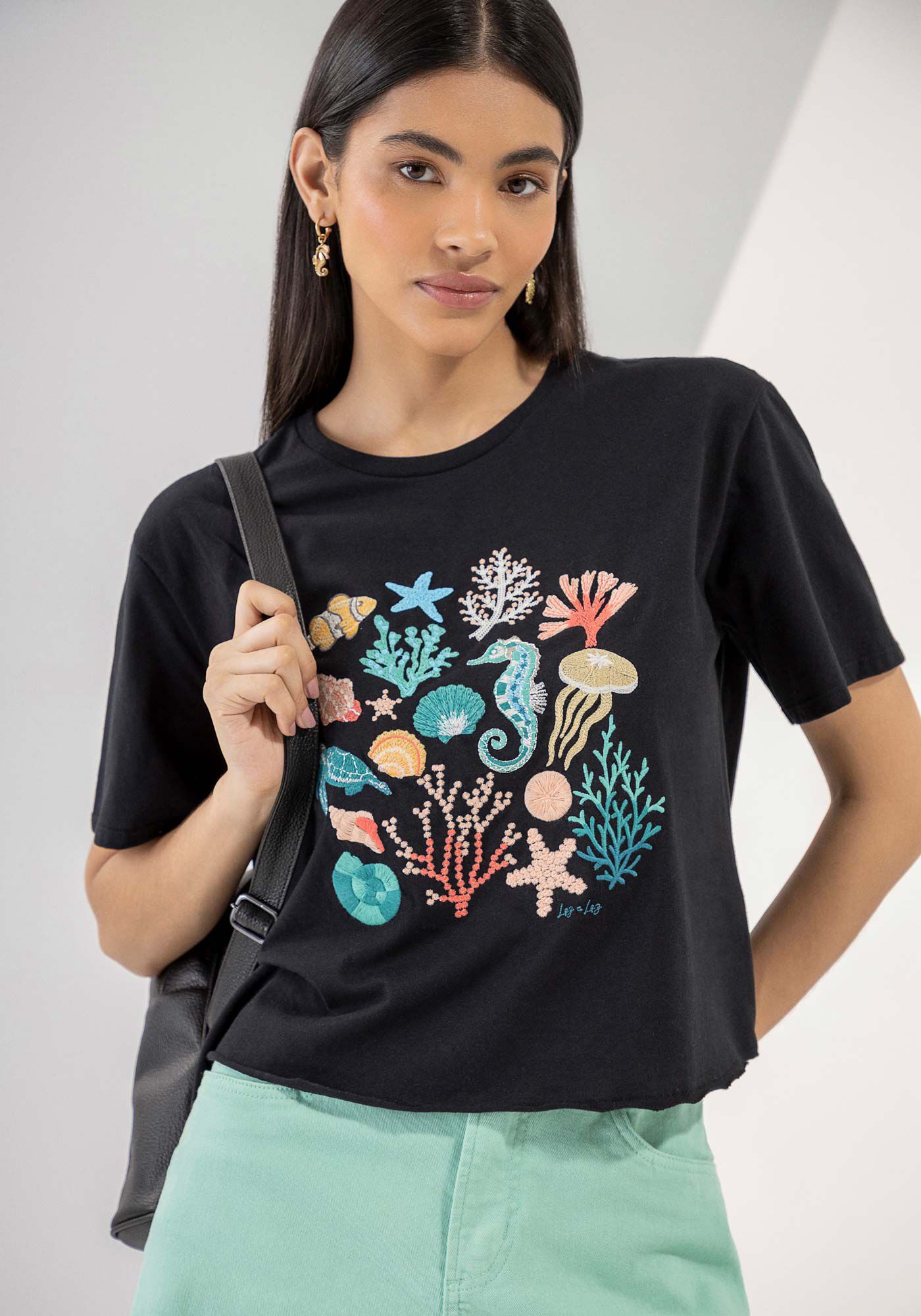 T-shirt Ampla em Malha Prime com Bordado, , large.