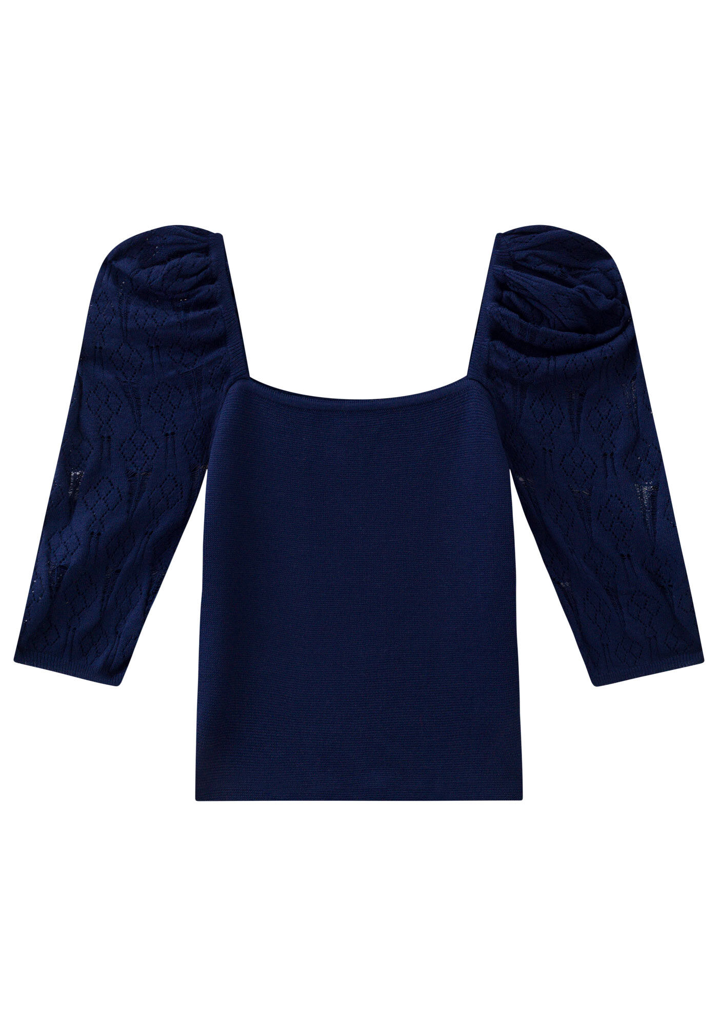 Blusa Decote Reto Tric&ocirc; com Manga Puff, , large.