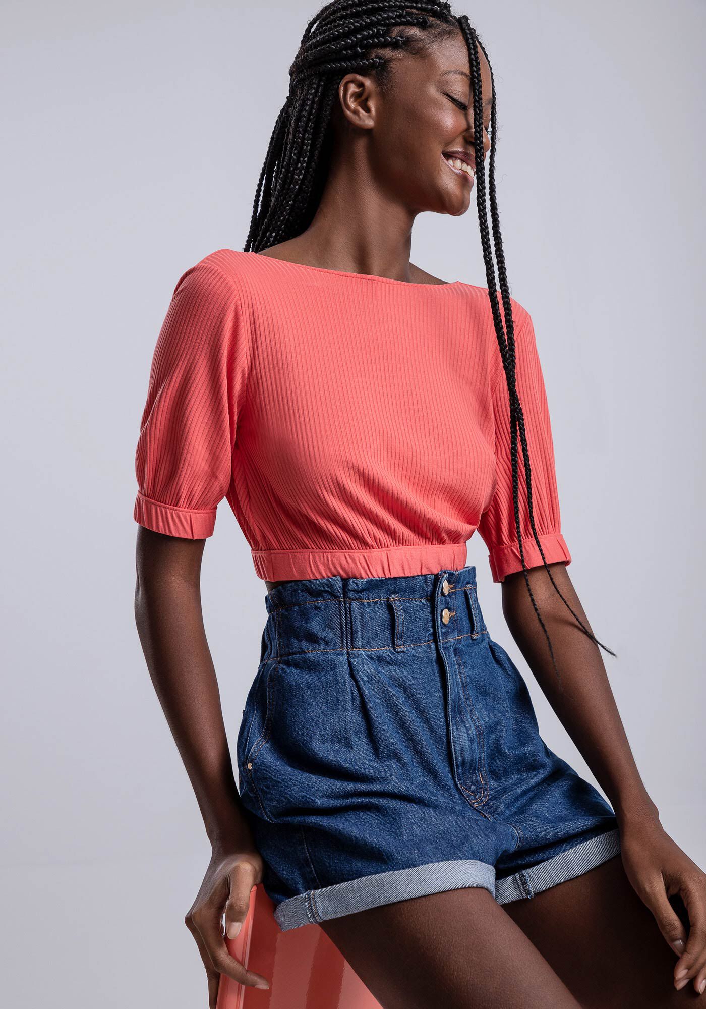 Blusa Cropped Canelada com Recorte Costas, , large.