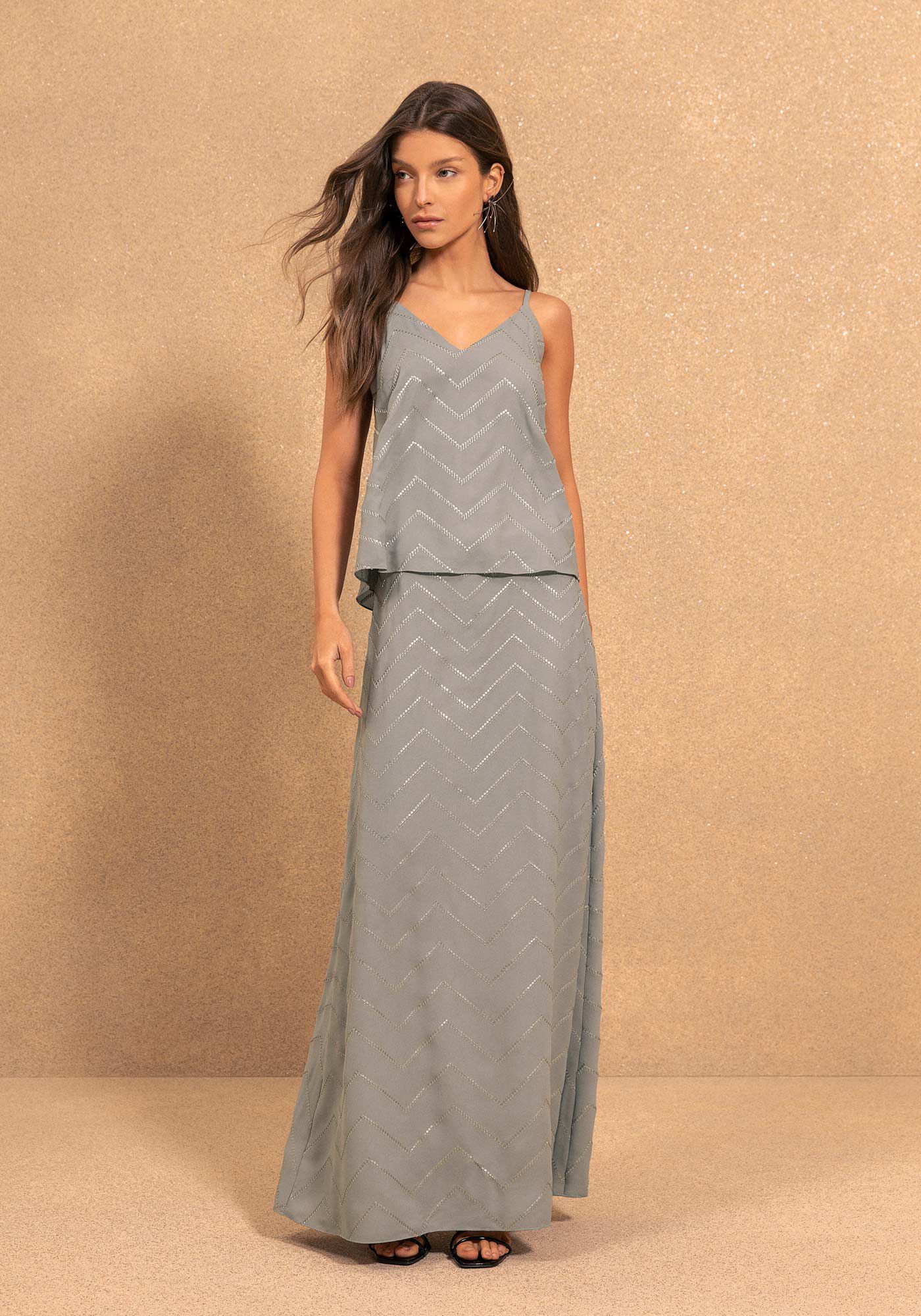 Blusa Curta Bordada Com Al&ccedil;as Finas E Decote Em V, CINZA CENDRILLON, large.