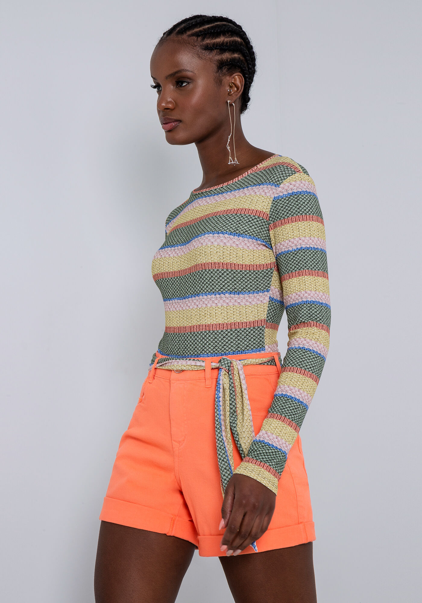 Bermuda Sarja Boyfriend Venice com Faixa, , large.