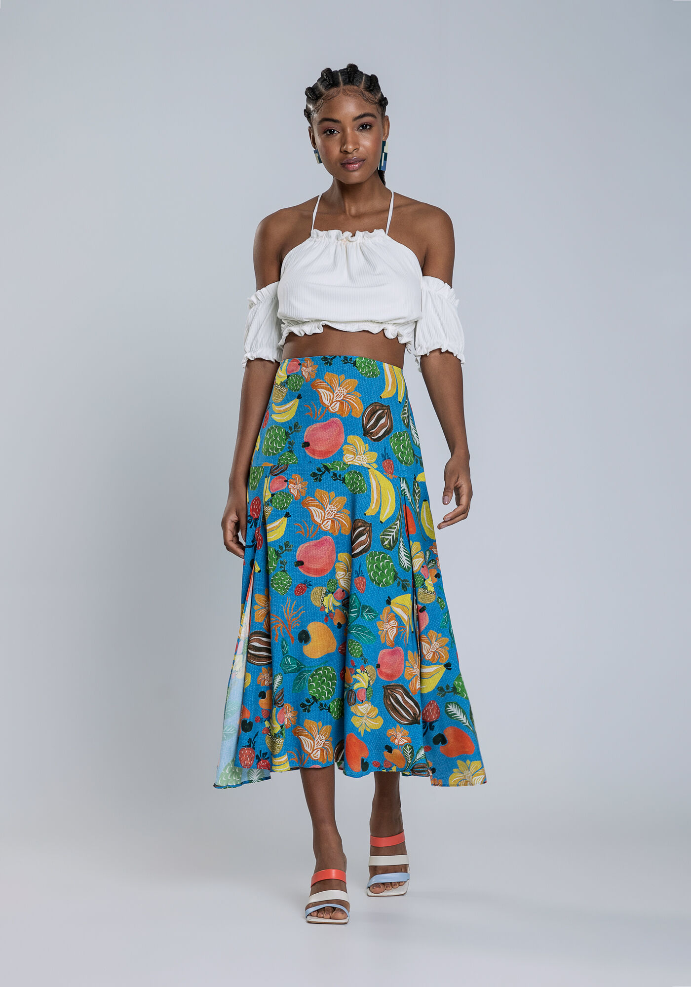 Saia Midi Cintura Alta em Viscose com Recorte, GRAVIOLA, large.