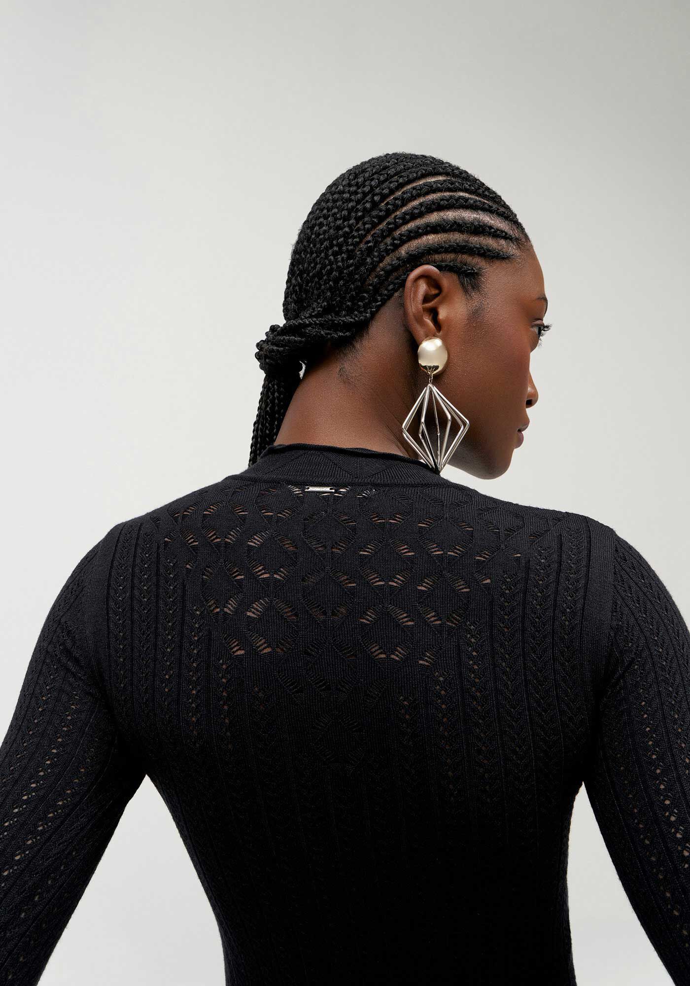 Blusa Manga Longa em Tric&ocirc; com Detalhe Trama, , large.