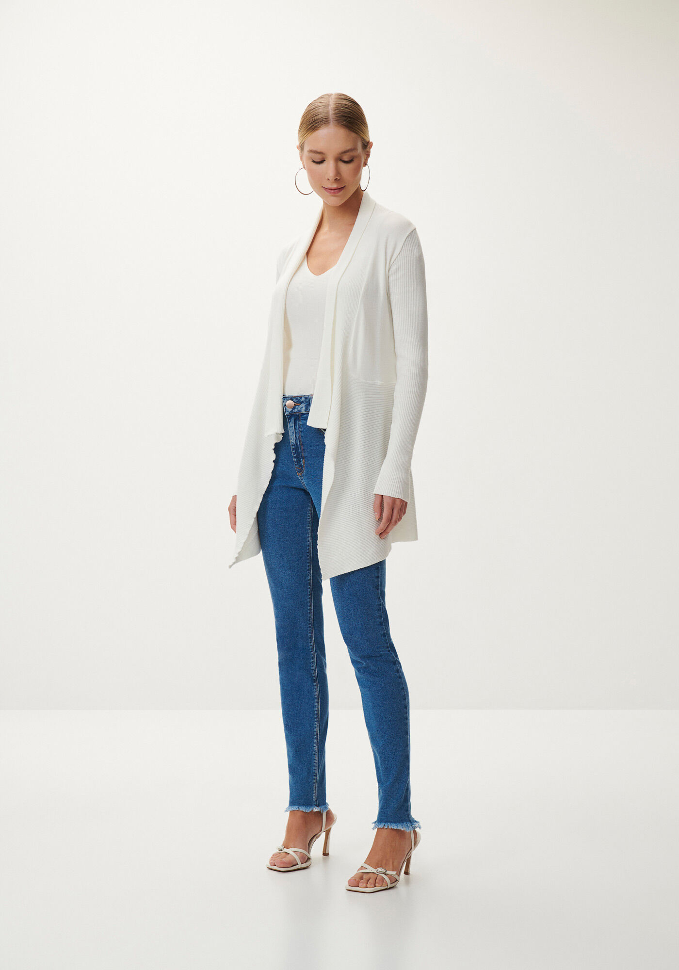 Cardigan Alongado em Tric&ocirc; com Gola, , large.