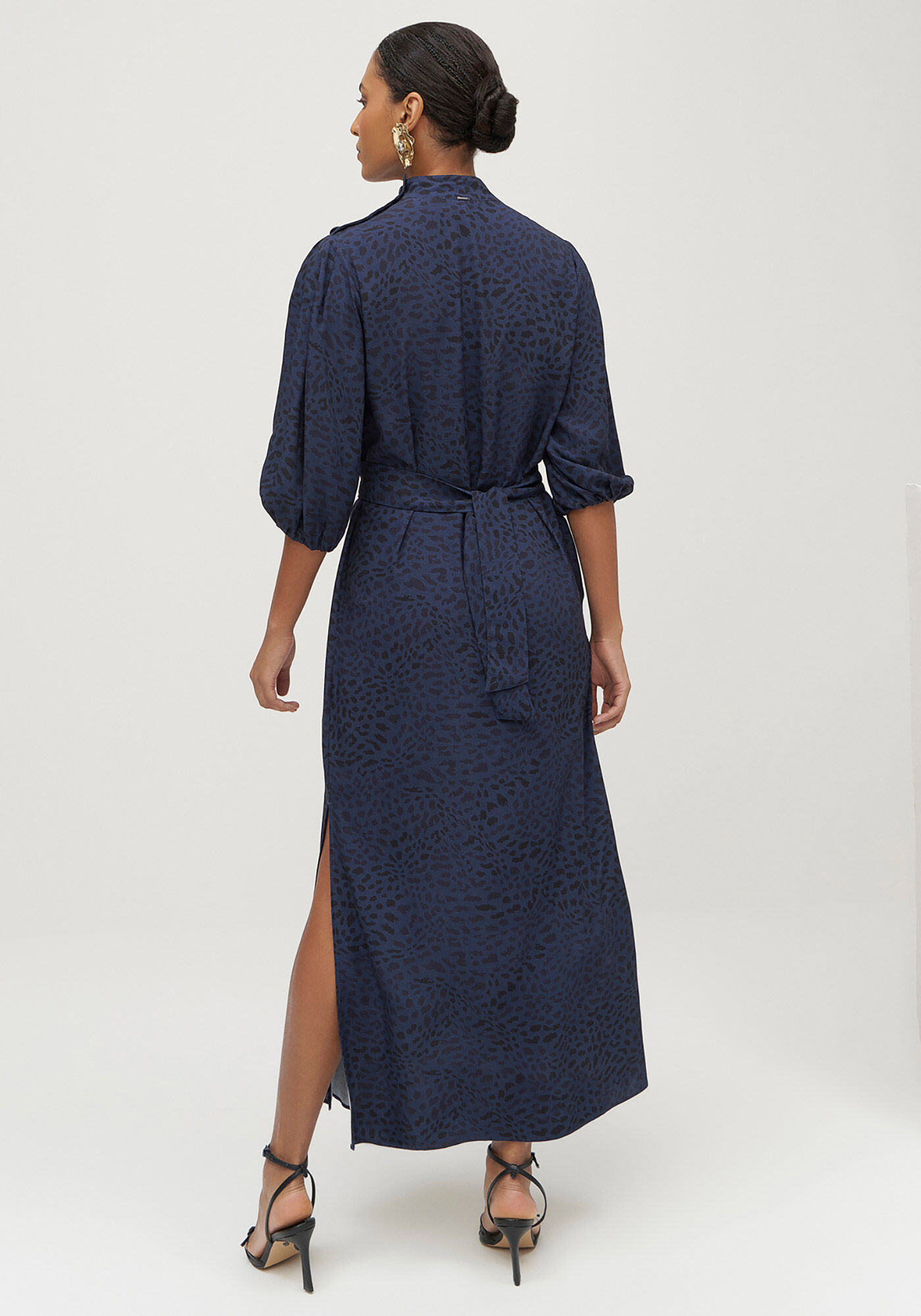 Vestido Midi Manga Bufante com Amarra&ccedil;&atilde;o, , large.