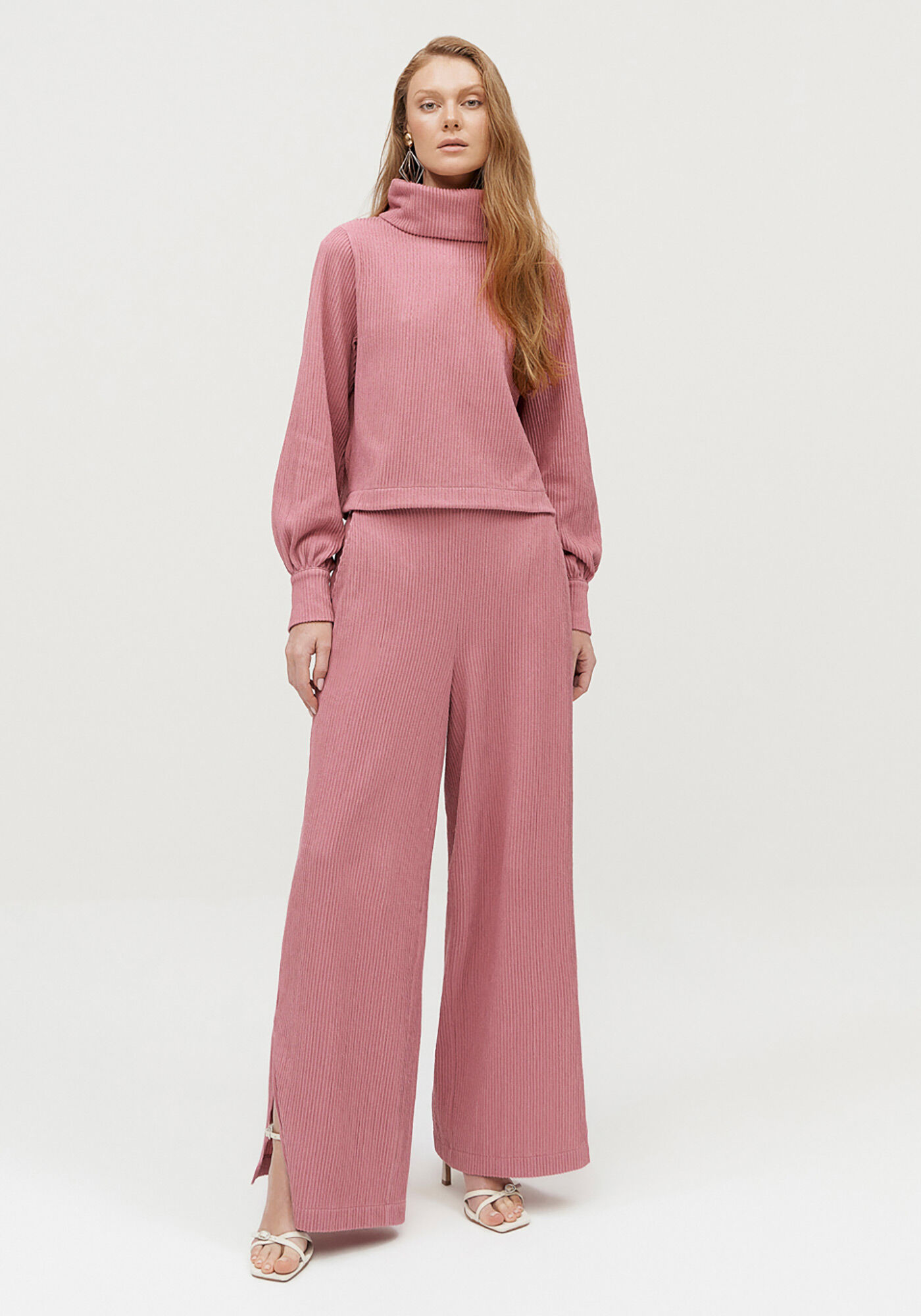 Blus&atilde;o Manga Longa Bufante com M&aacute;xi Gola Alta, ROSA ARABESQUE, large.