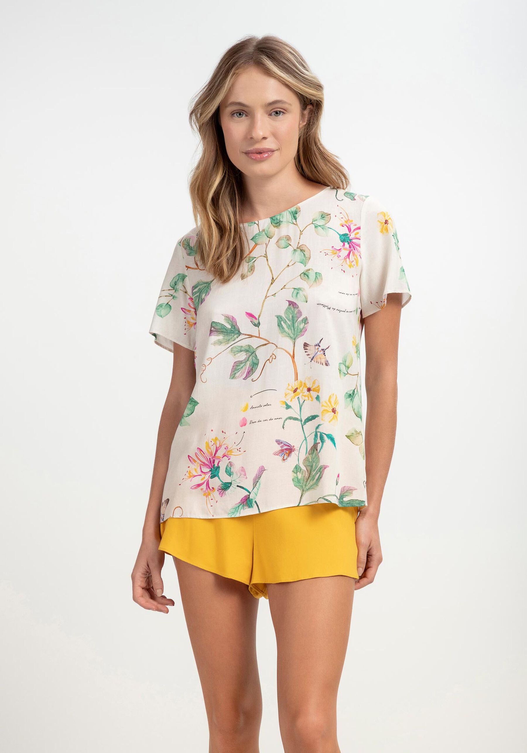Blusa Manga Curta em Viscose Estampada, . Blusa Manga Curta em Viscose Estampada, , large.