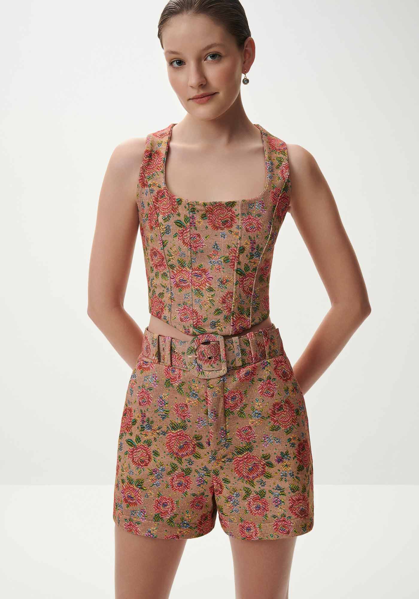 Blusa Corset em Moletom Floral, , large.