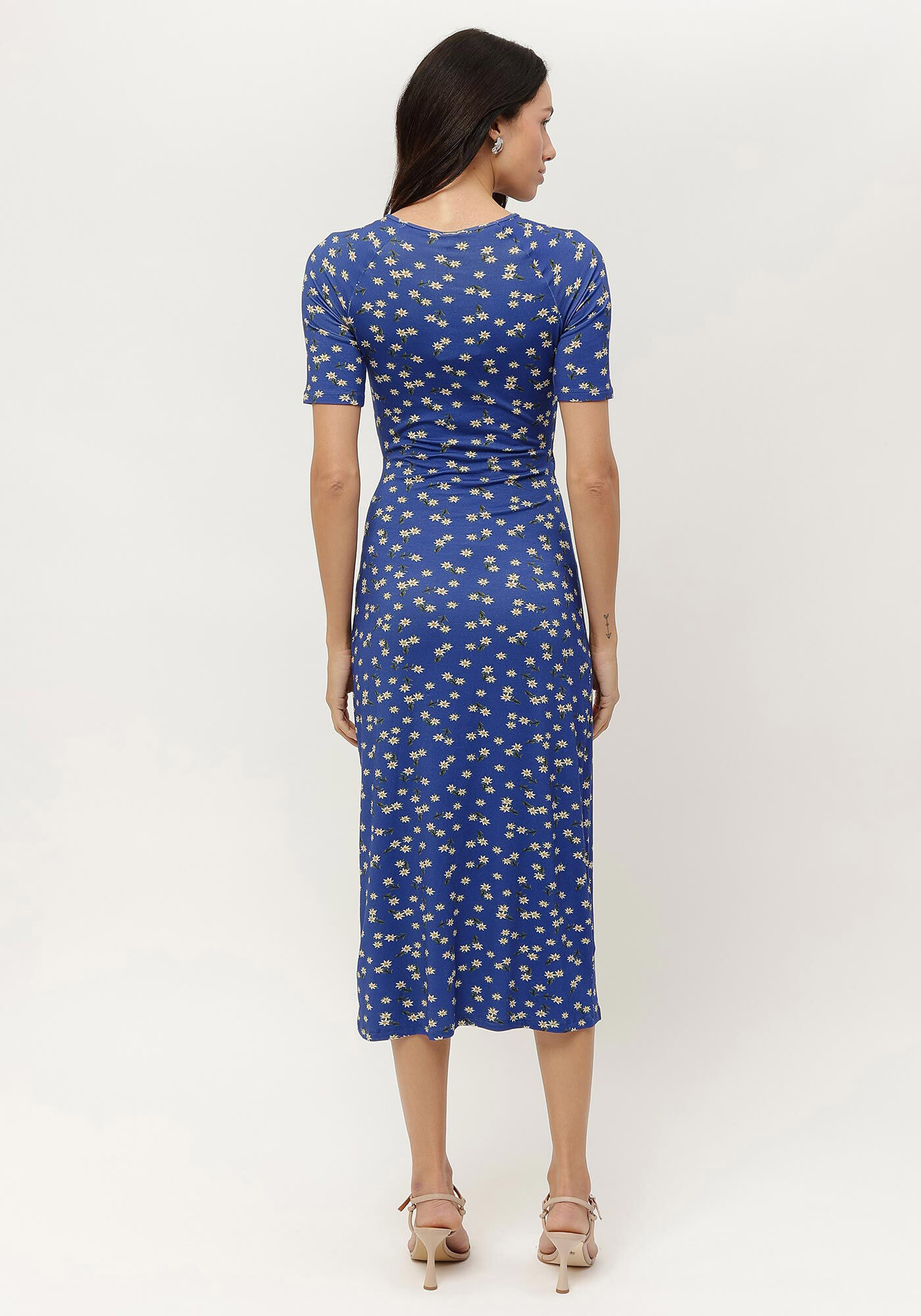 Vestido Midi Estampado com Cut e Detalhe Argola, , large.