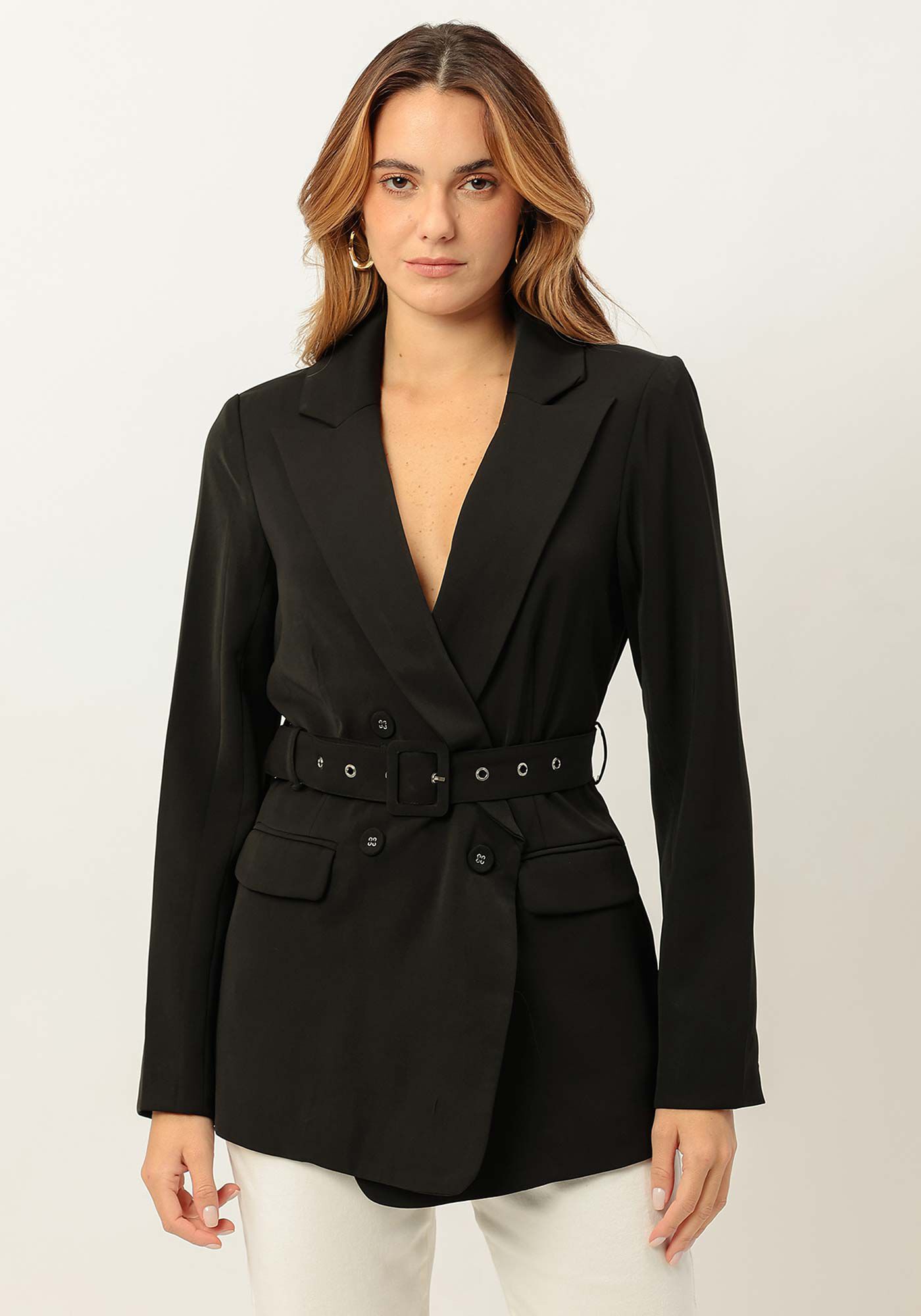 Blazer Alfaiataria com Cinto, PRETO REATIVO, large.