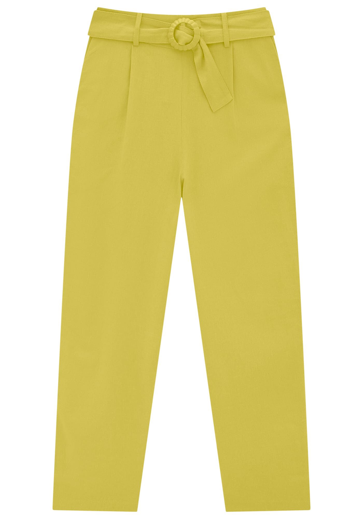 Cal&ccedil;a Carrot Slim em Linho com Cinto, AMARELO ENCANTO, large.
