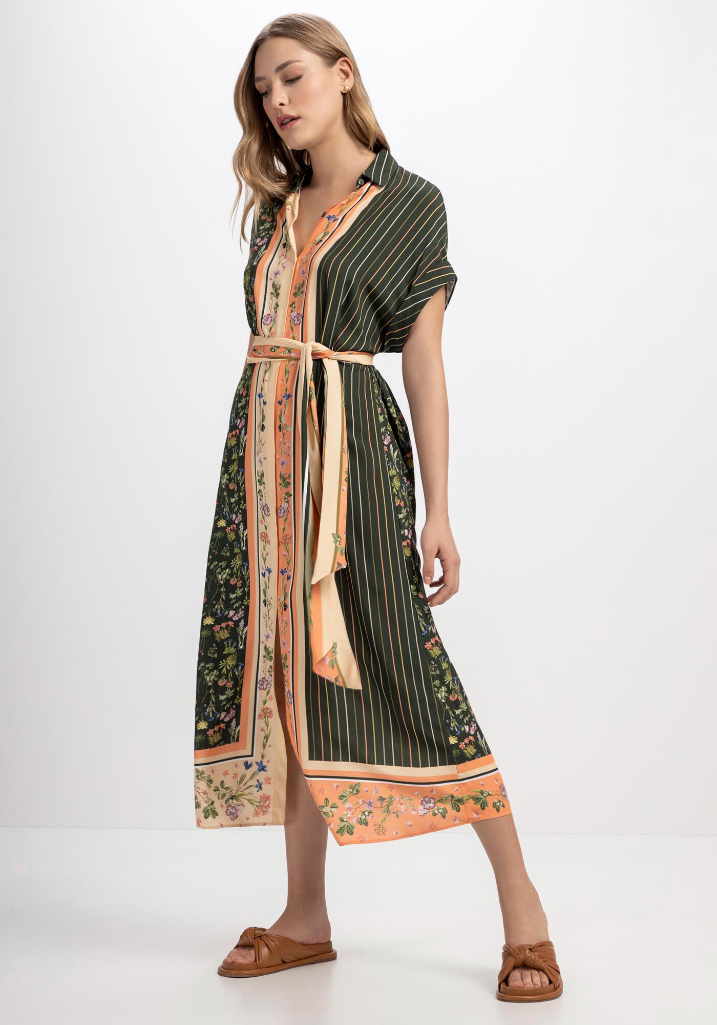 Vestido Midi Chemise Estampado com Cinto, , large.