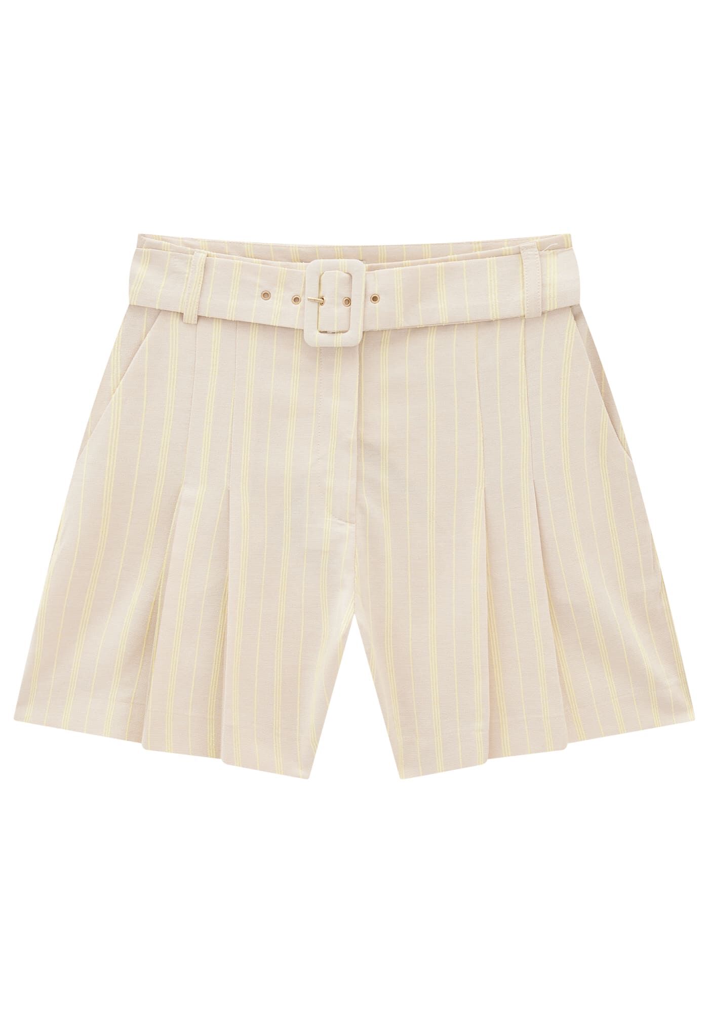 Shorts Listrado com Pregas e Cinto, , large.