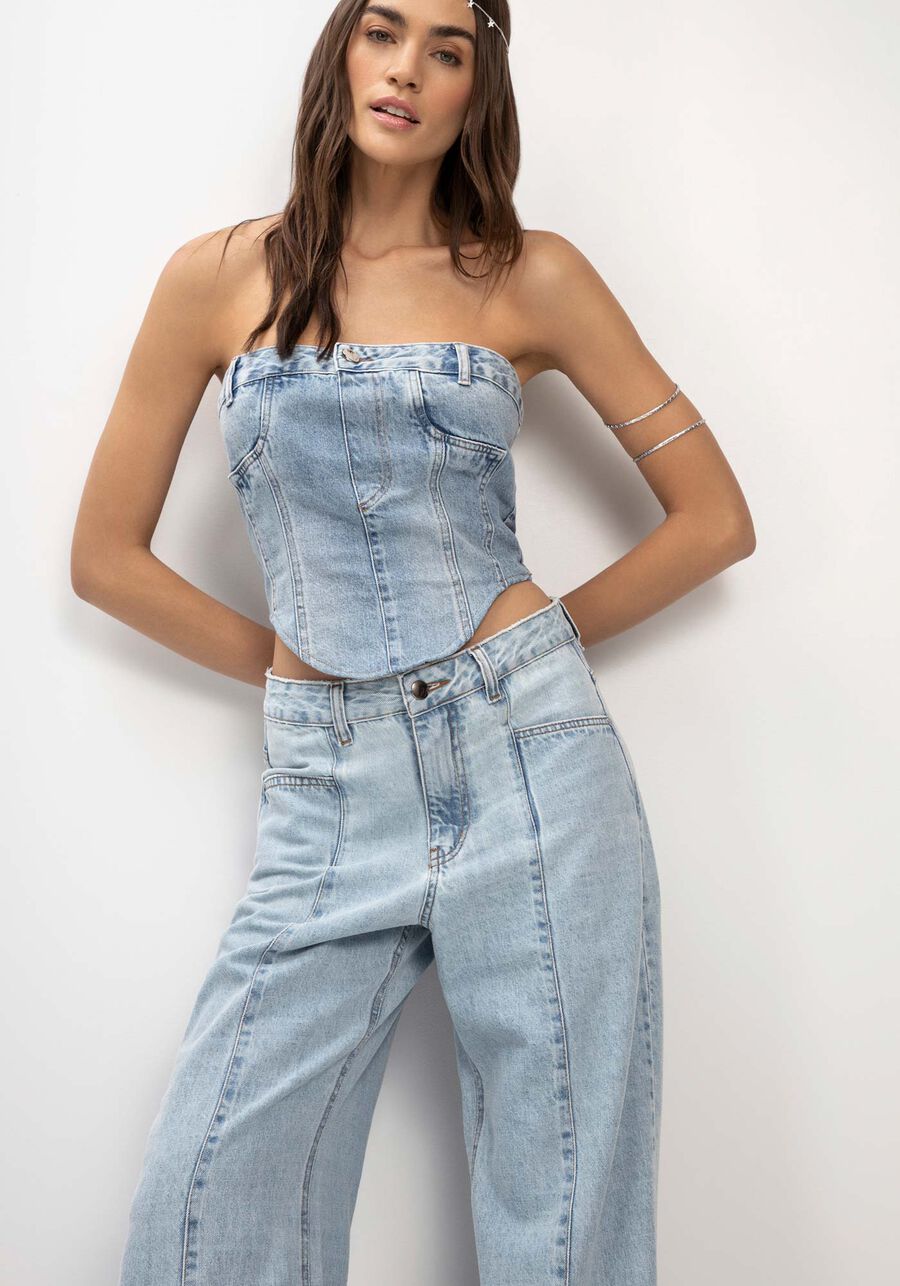 Blusa Jeans Corset Cropped, JEANS, large.
