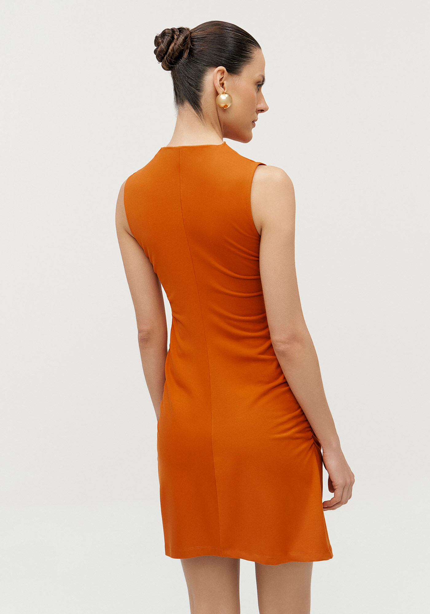 Vestido Curto Franzido com Gola, , large.