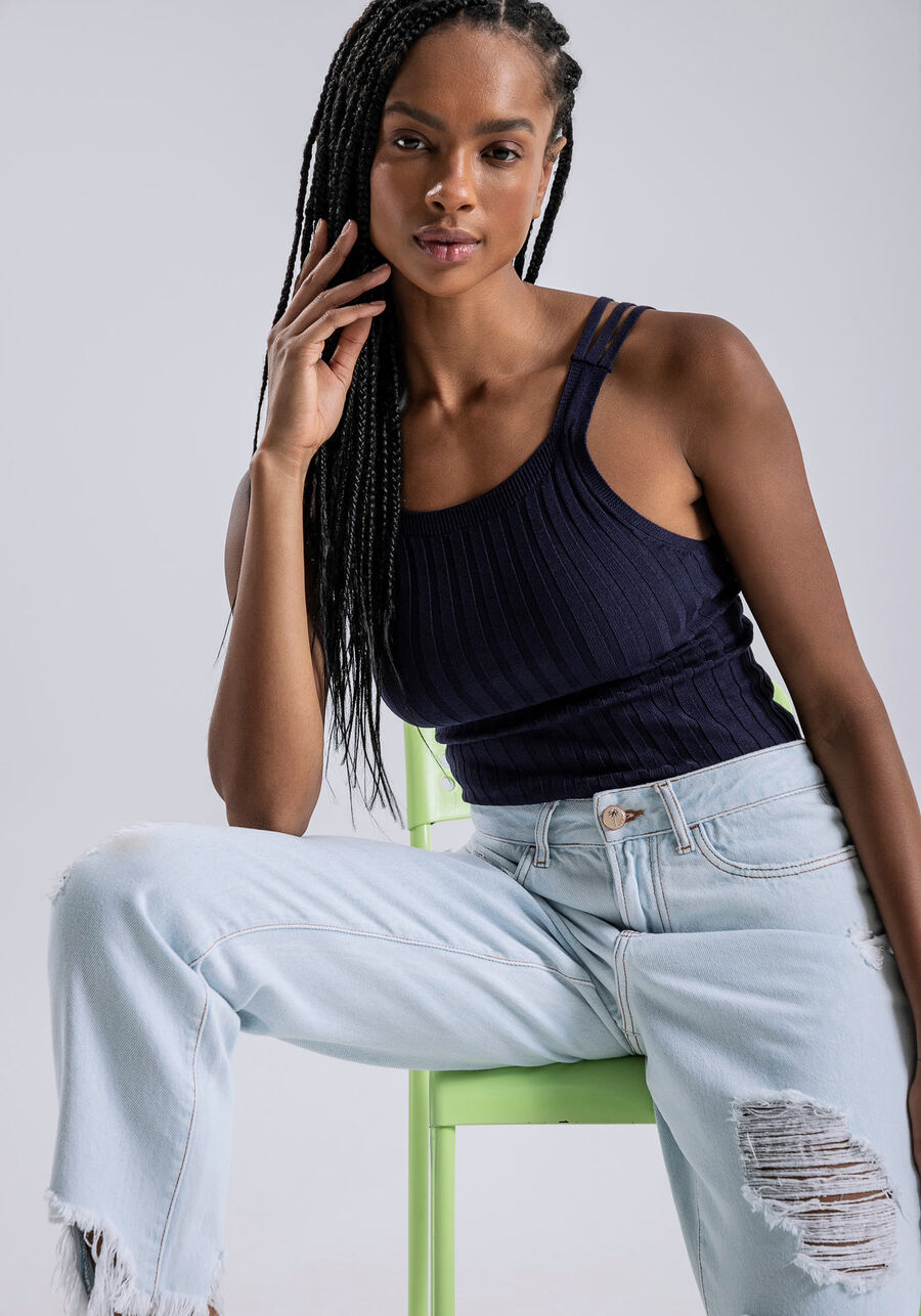 Blusa com Alças Tricô com Tiras Costas, MARINHO STELLA. Blusa com Alças Tricô com Tiras Costas, MARINHO STELLA, large.