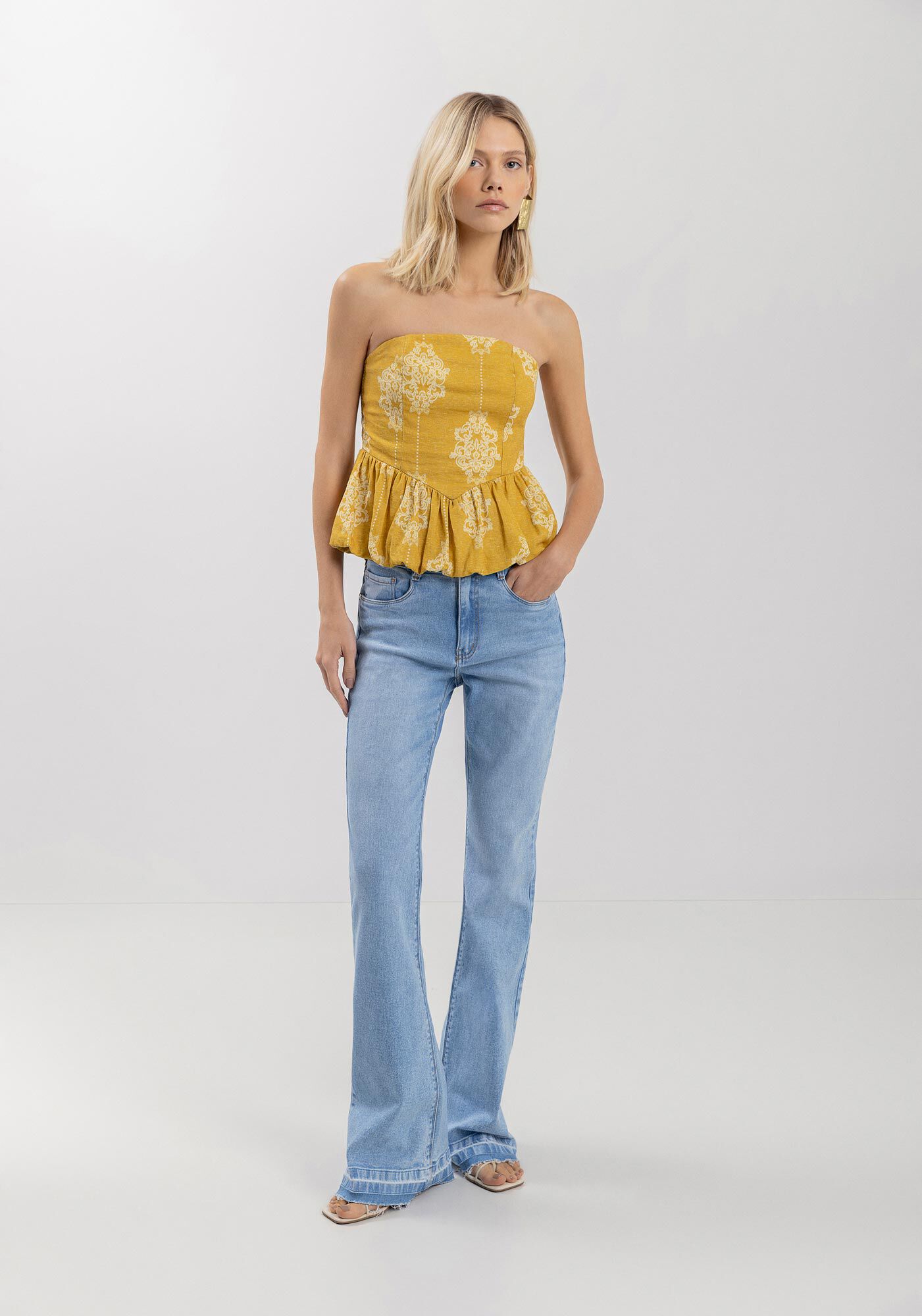 Blusa Balon&ecirc; Estampada Sem Mangas Com El&aacute;stico Nas Costas, , large.