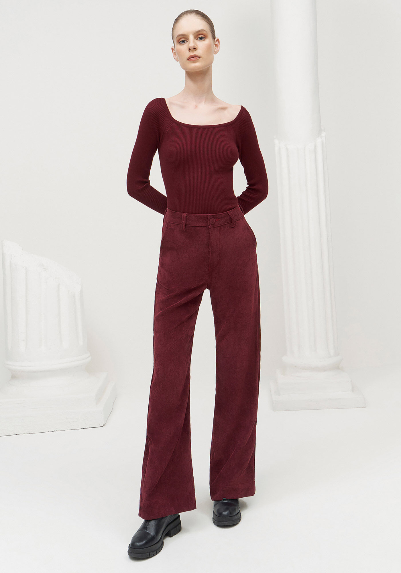 Blusa Manga Longa em Tric&ocirc; Ombro a Ombro, BORDO WITCH, large.