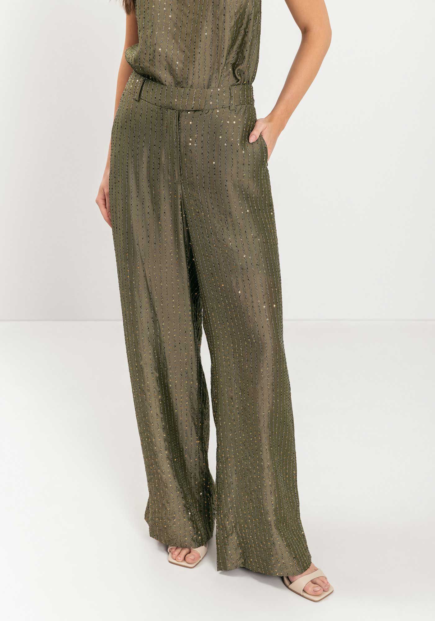 Cal&ccedil;a Reta De Cintura M&eacute;dia Com Bolsos Em Lyocell, , large.