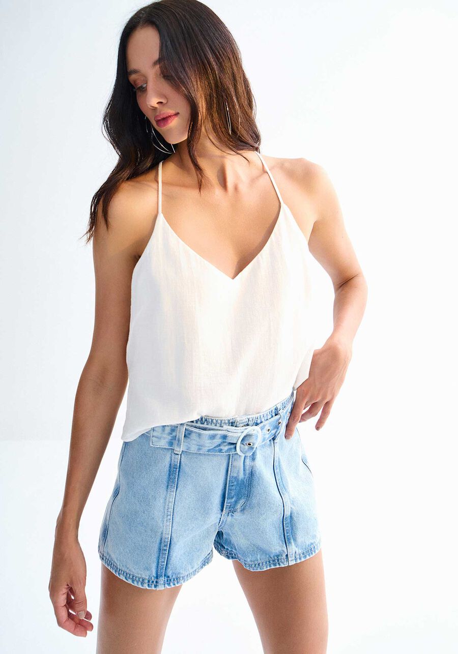 Blusa Decote V em Viscose Texturizada com Detalhe Costas, . Blusa Decote V em Viscose Texturizada com Detalhe Costas, , large.