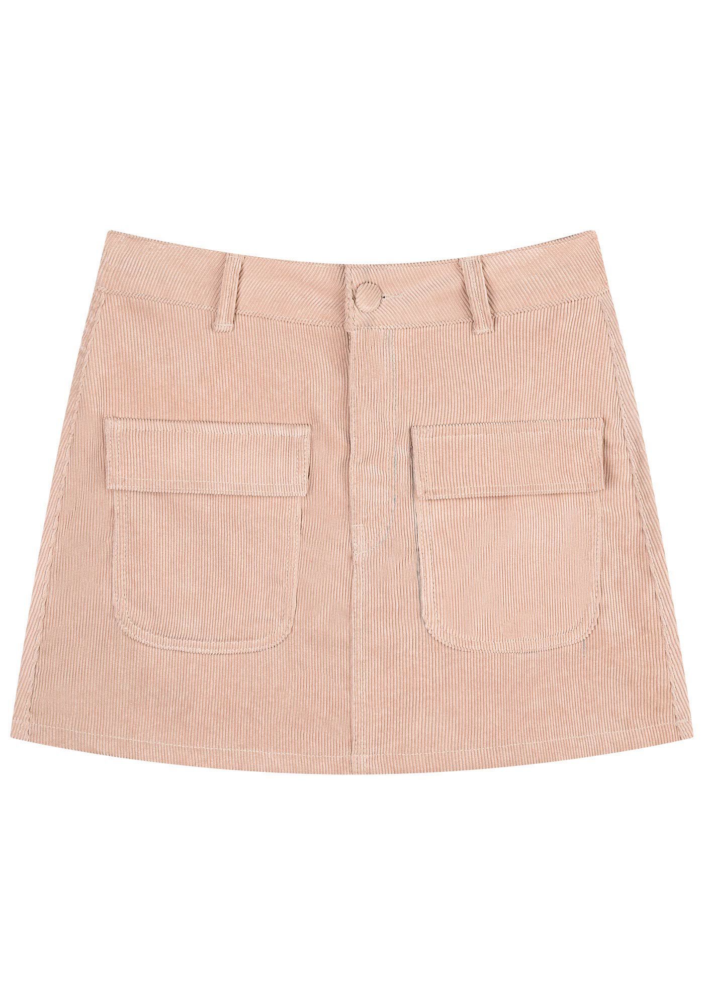 Saia Curta em Veludo com Bolso Cargo, BEGE FLAME, large.