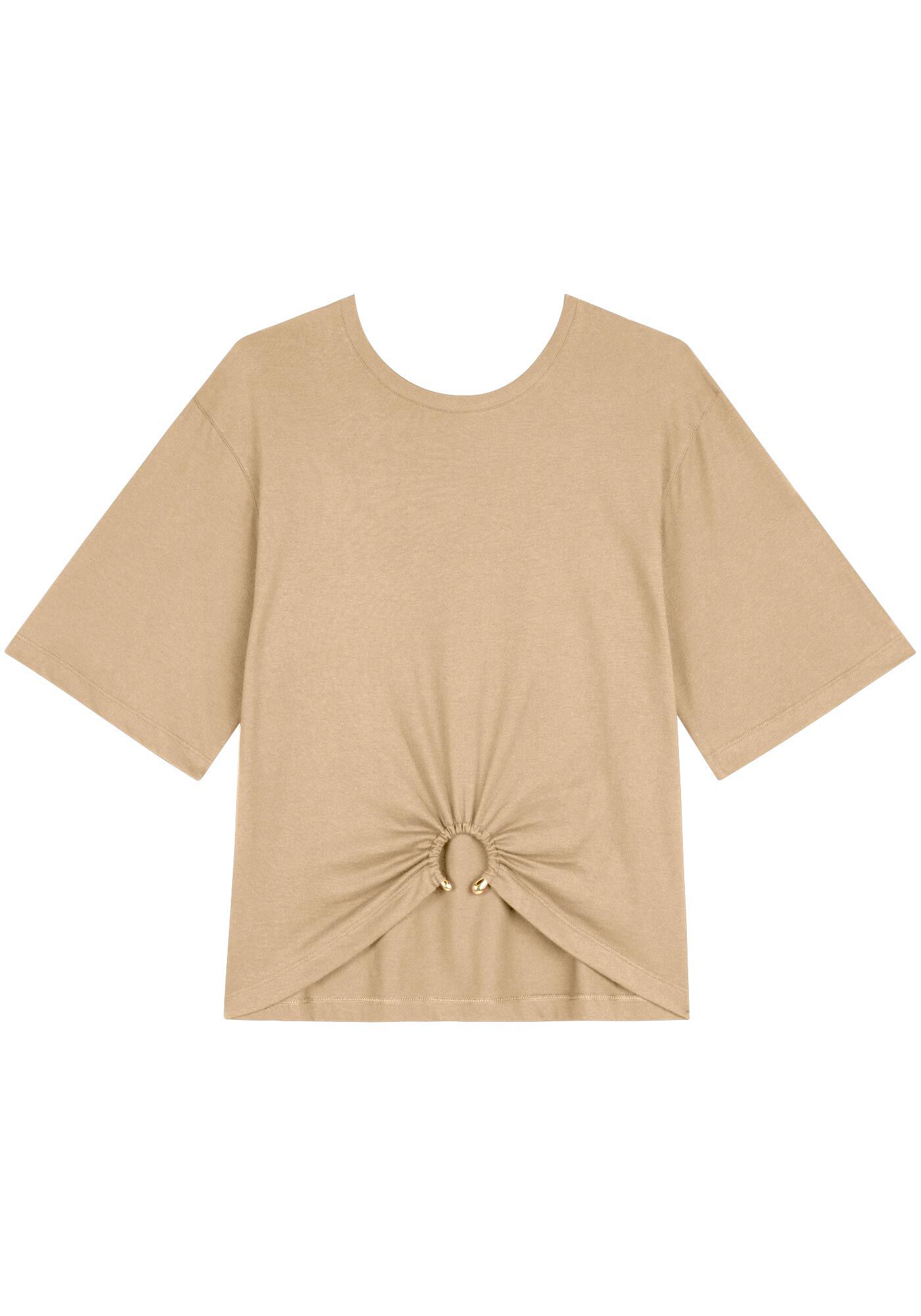 Blusa Em Algod&atilde;o Com Mangas M&eacute;dias E Argola Frontal, , large.