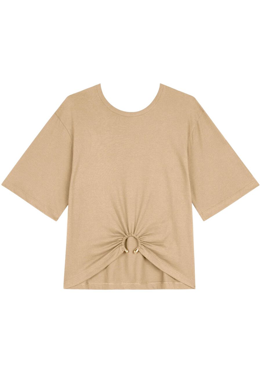 Blusa Em Algodão Com Mangas Médias E Argola Frontal, . Blusa Em Algodão Com Mangas Médias E Argola Frontal, , large.