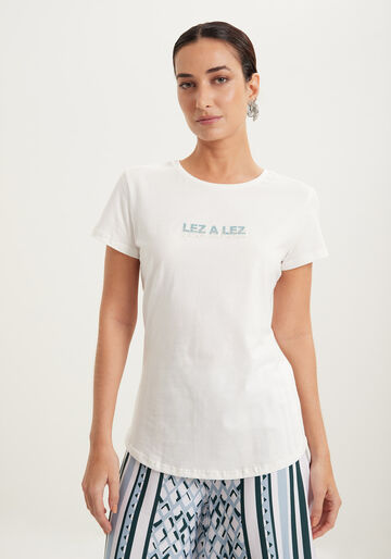 Blusa T-Shirt De Mangas Curtas Em Algodão Penteado, BRANCO OFF WHITE. Blusa T-Shirt De Mangas Curtas Em Algodão Penteado, BRANCO OFF WHITE, large.