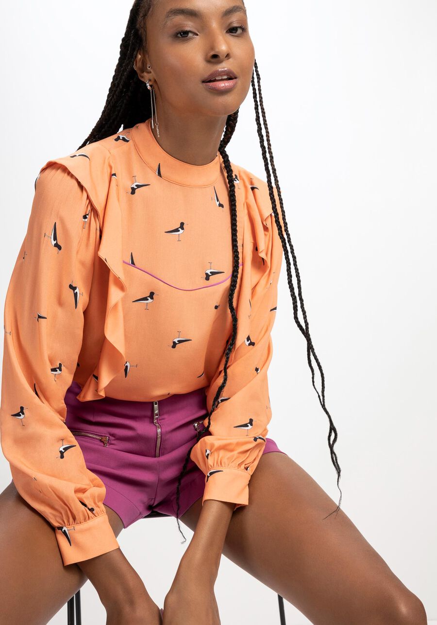 Blusa Manga Longa em VIscose com Babados, . Blusa Manga Longa em VIscose com Babados, , large.