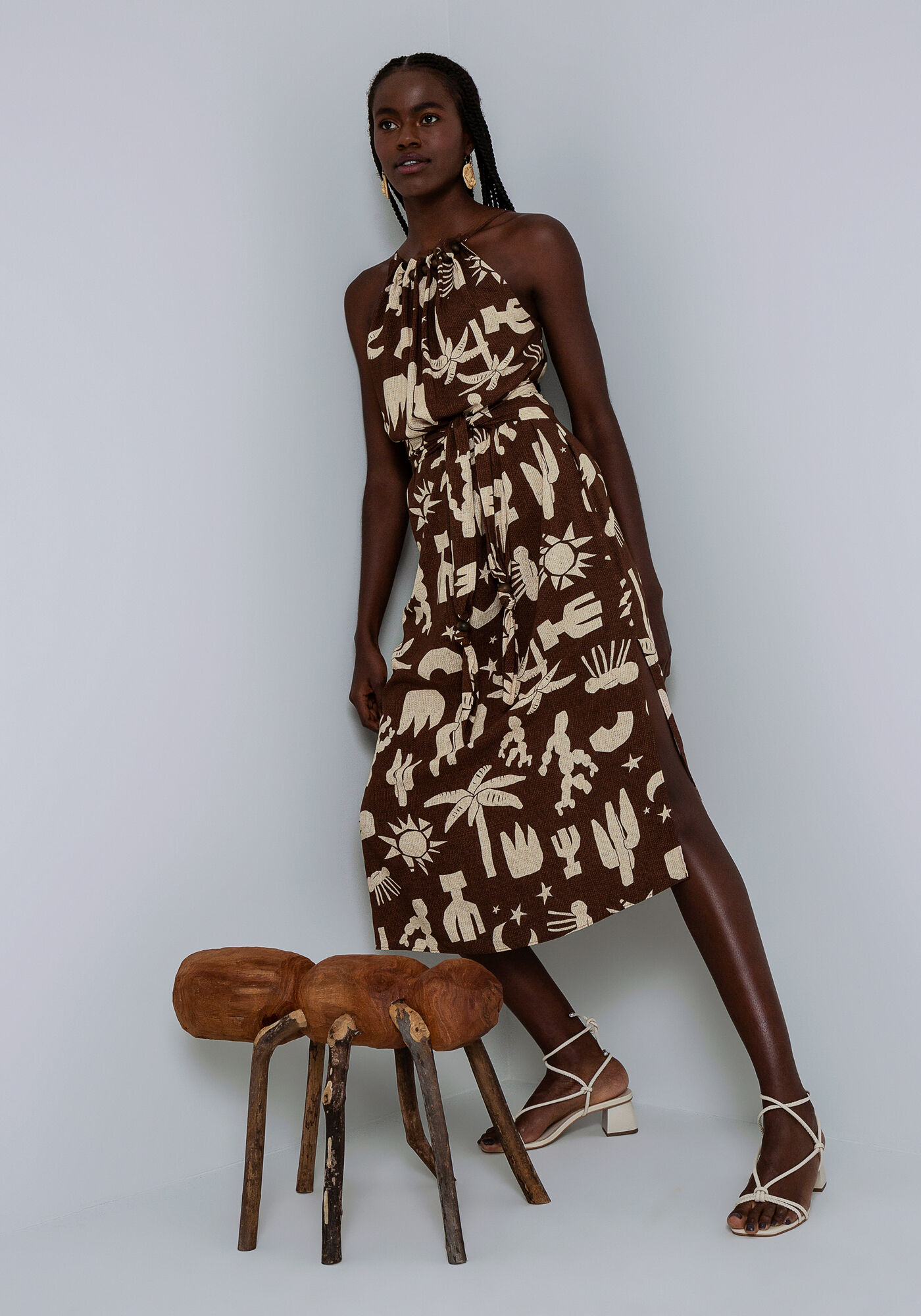 Vestido Midi em Viscose com Detalhe Decote, CATIMBAU, large.