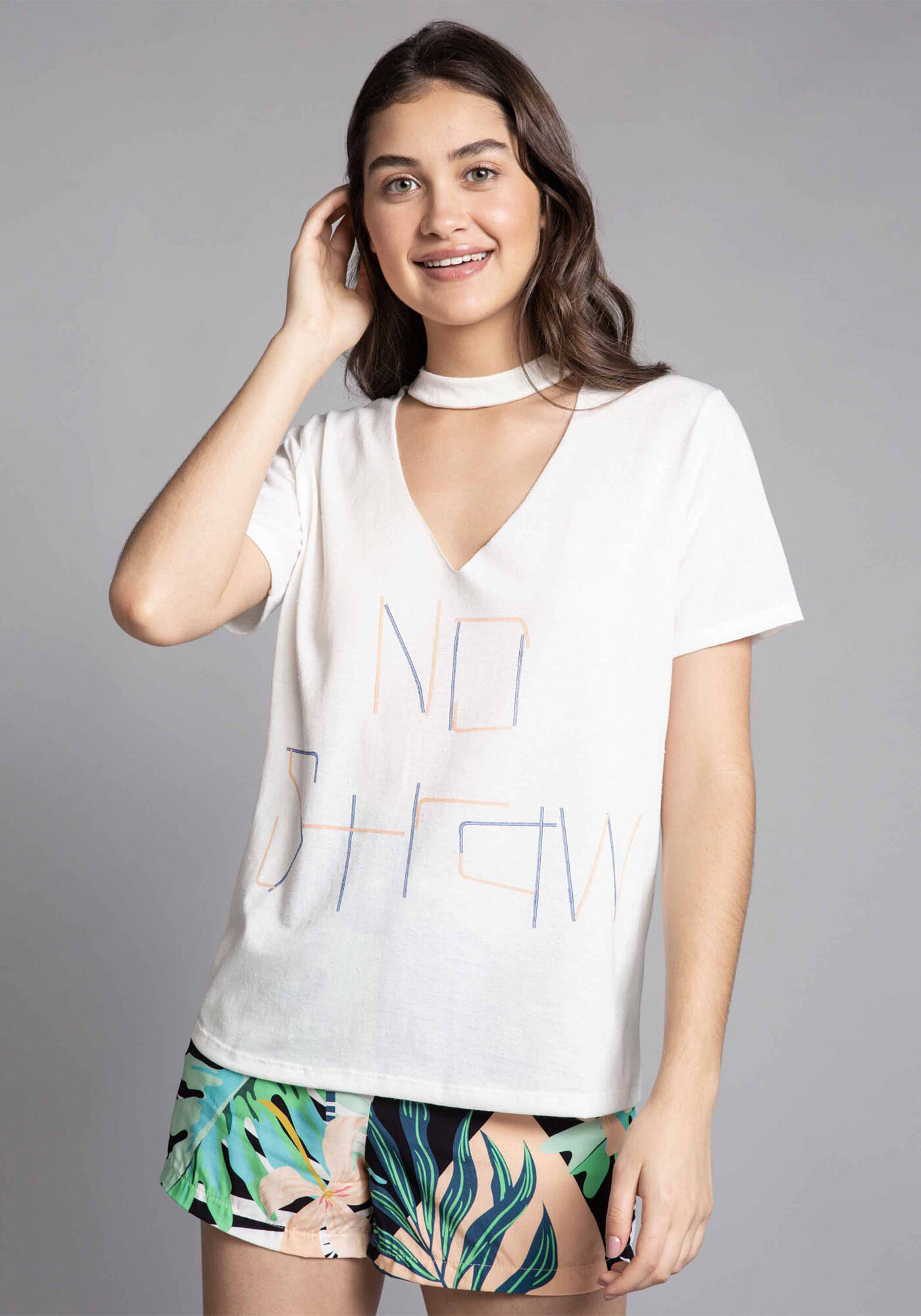 Blusa Choker Estampada ECO, , large.